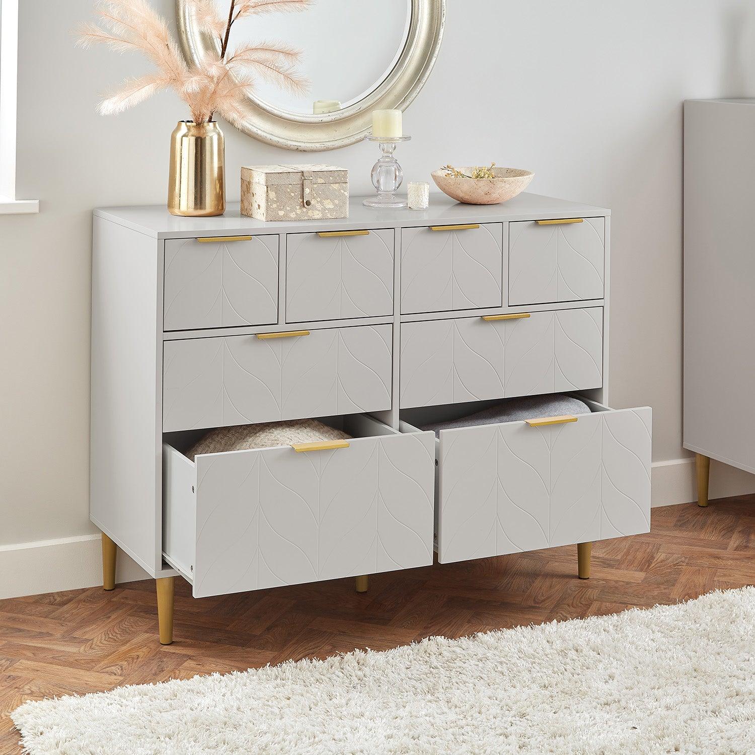 Gloria 3 Piece Bedroom Furniture Set - 4 Over 4 Chest of Drawers - Grey - Image 5