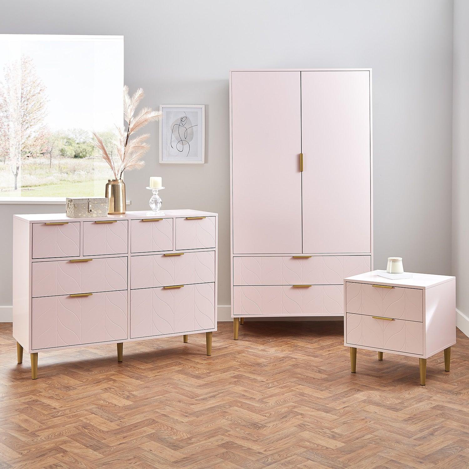 Gloria 3 Piece Bedroom Furniture Set - Blush Pink