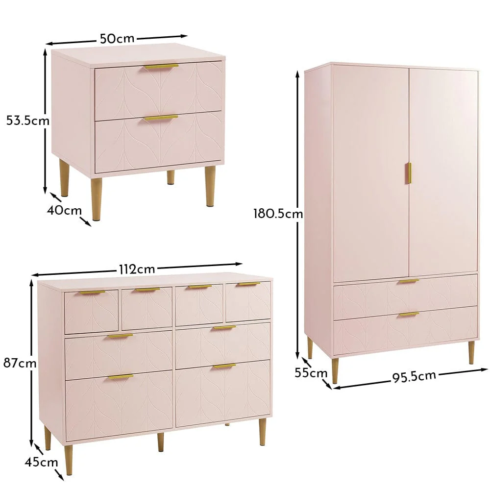 Gloria 4 Piece Bedroom Furniture Set - 4 Over 4 Chest of Drawers - Blush Pink - Image 18
