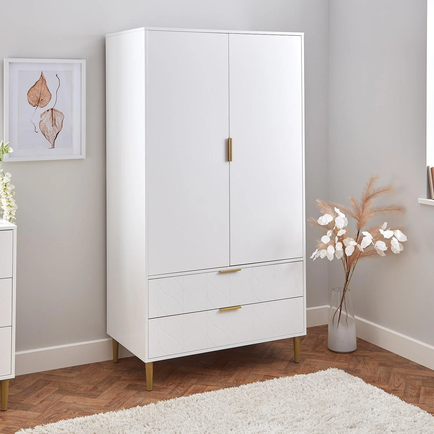 Gloria 3 Piece Bedroom Furniture Set - 4 Over 4 Chest of Drawers - White - Image 13