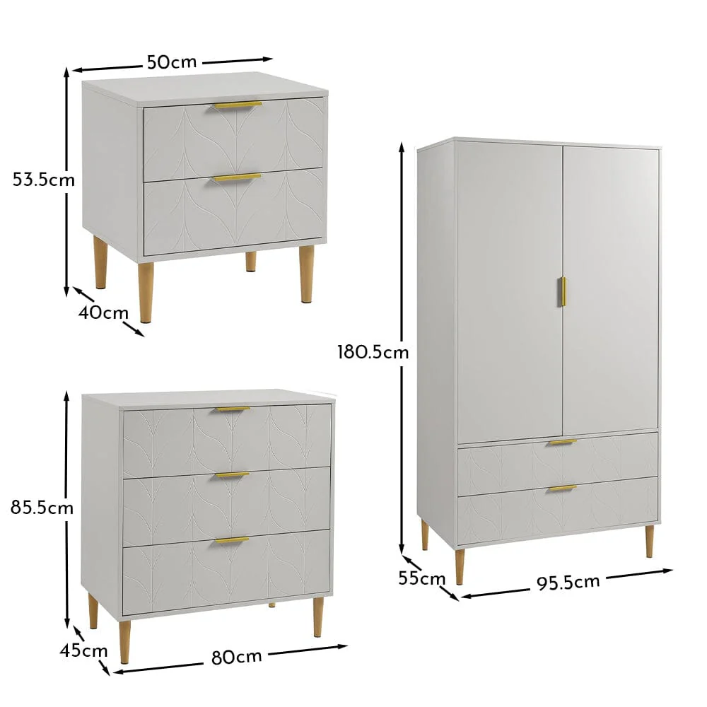 Gloria 4 Piece Bedroom Furniture Set - 3 Drawer Chest of Drawers - Grey - Image 16