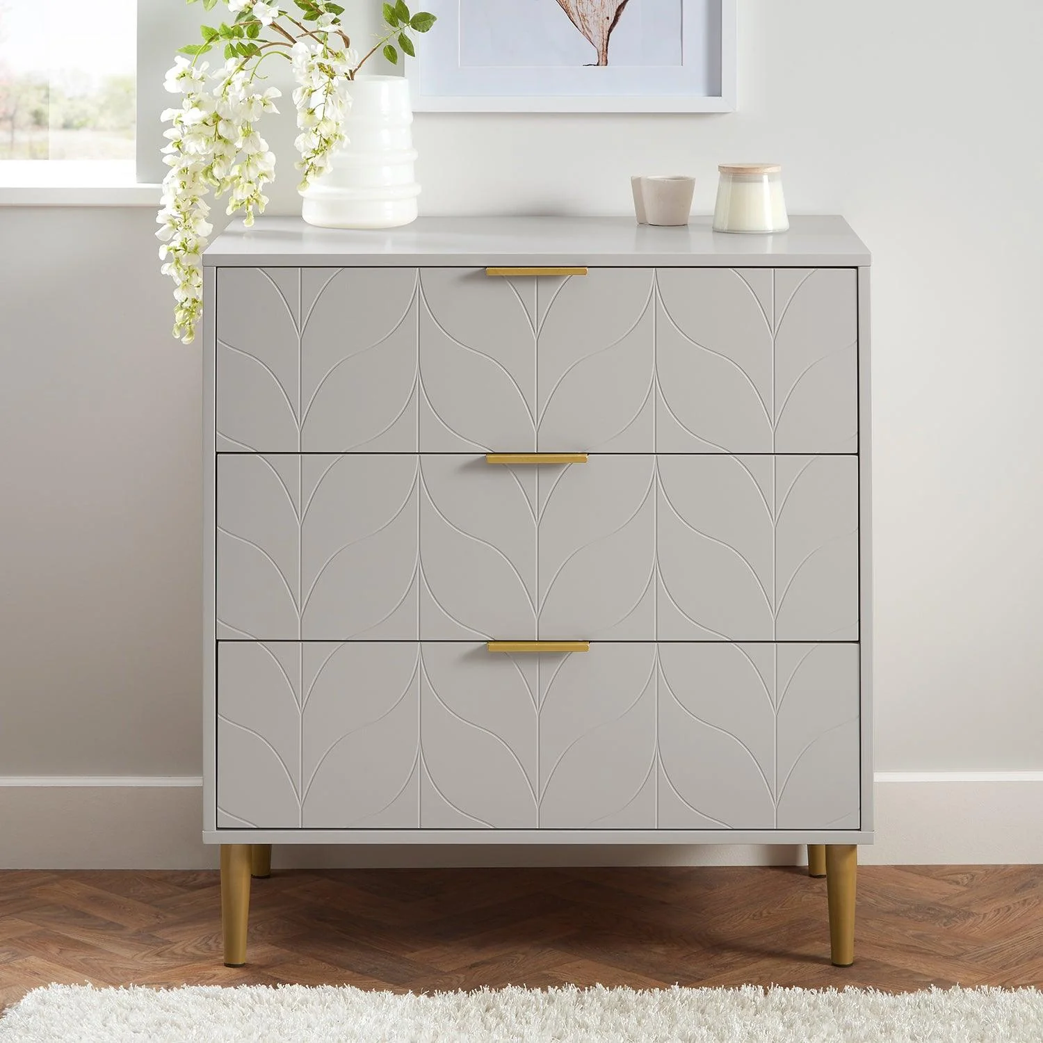 Gloria 4 Piece Bedroom Furniture Set - 3 Drawer Chest of Drawers - Grey - Image 8