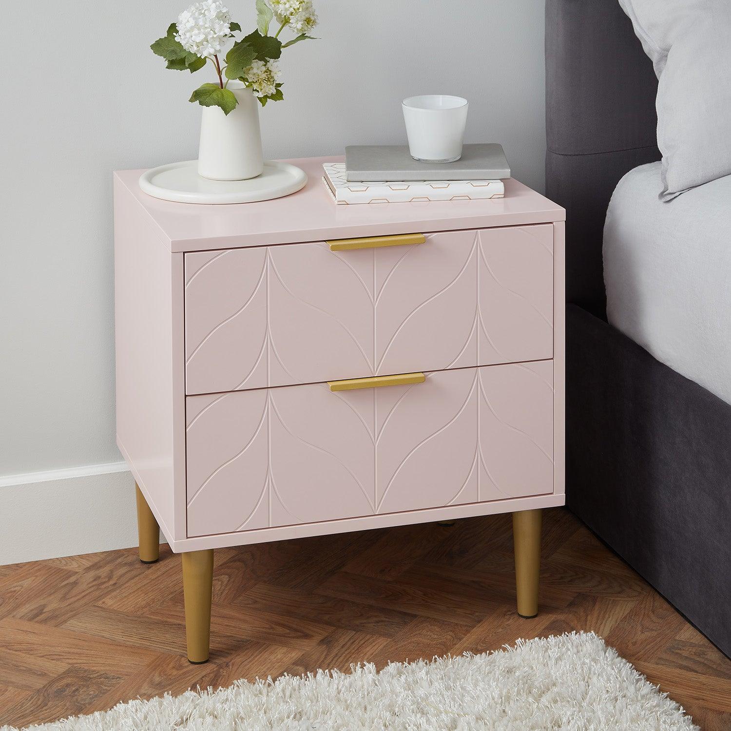 Gloria 4 Piece Bedroom Furniture Set - 3 Drawer Chest of Drawers - Blush Pink - Image 2