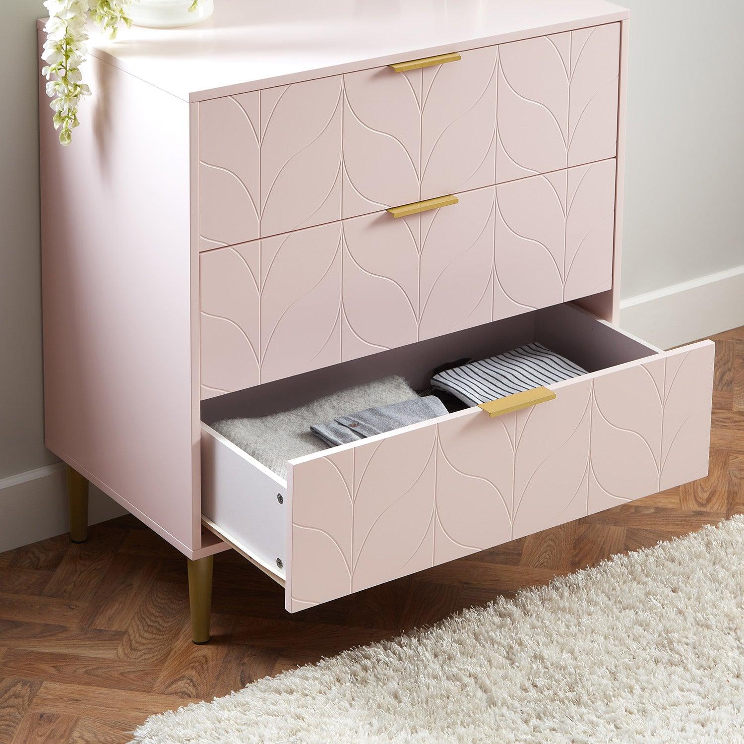 Gloria 4 Piece Bedroom Furniture Set - 3 Drawer Chest of Drawers - Blush Pink - Image 8
