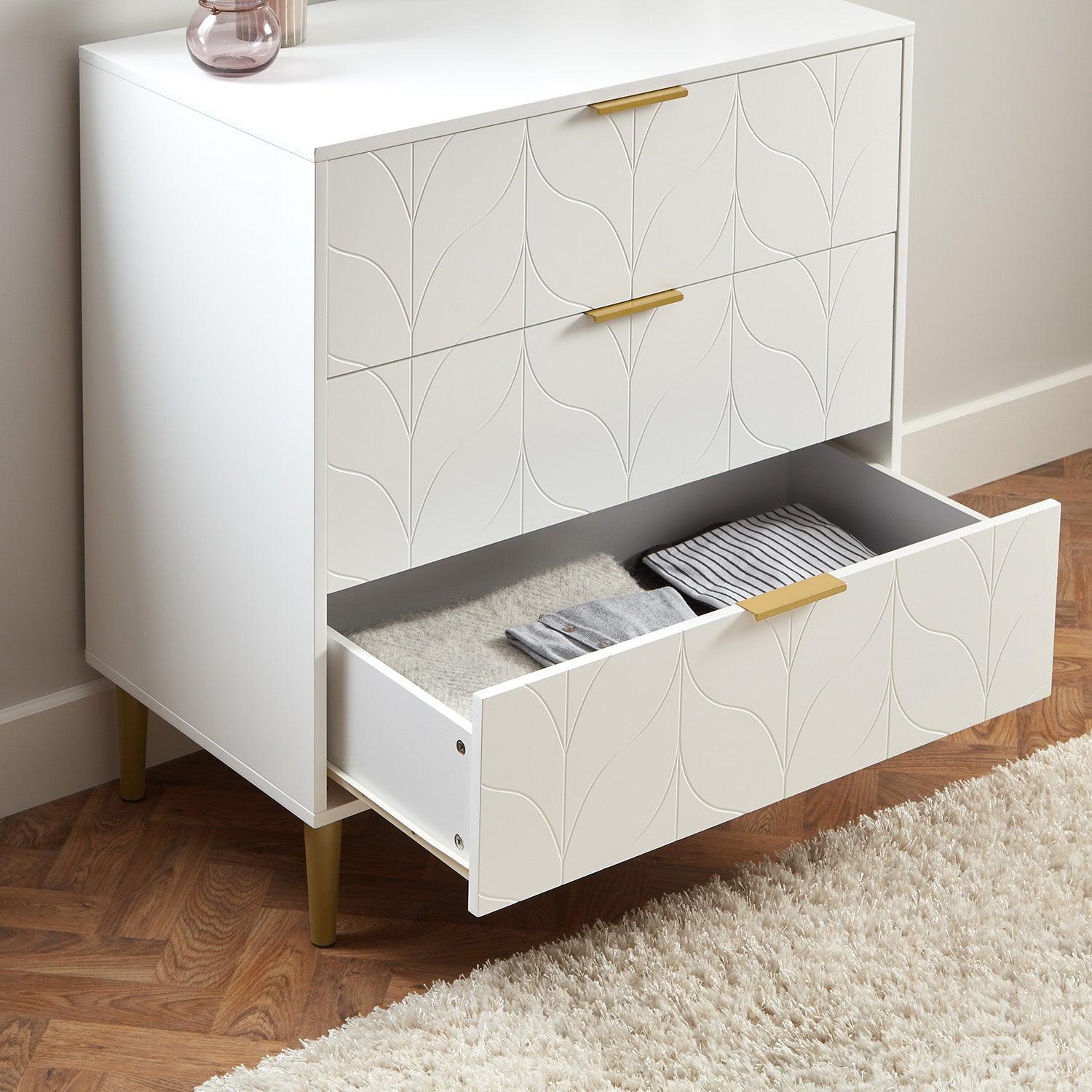 Gloria 4 Piece Bedroom Furniture Set - 3 Drawer Chest of Drawers - White - Image 8