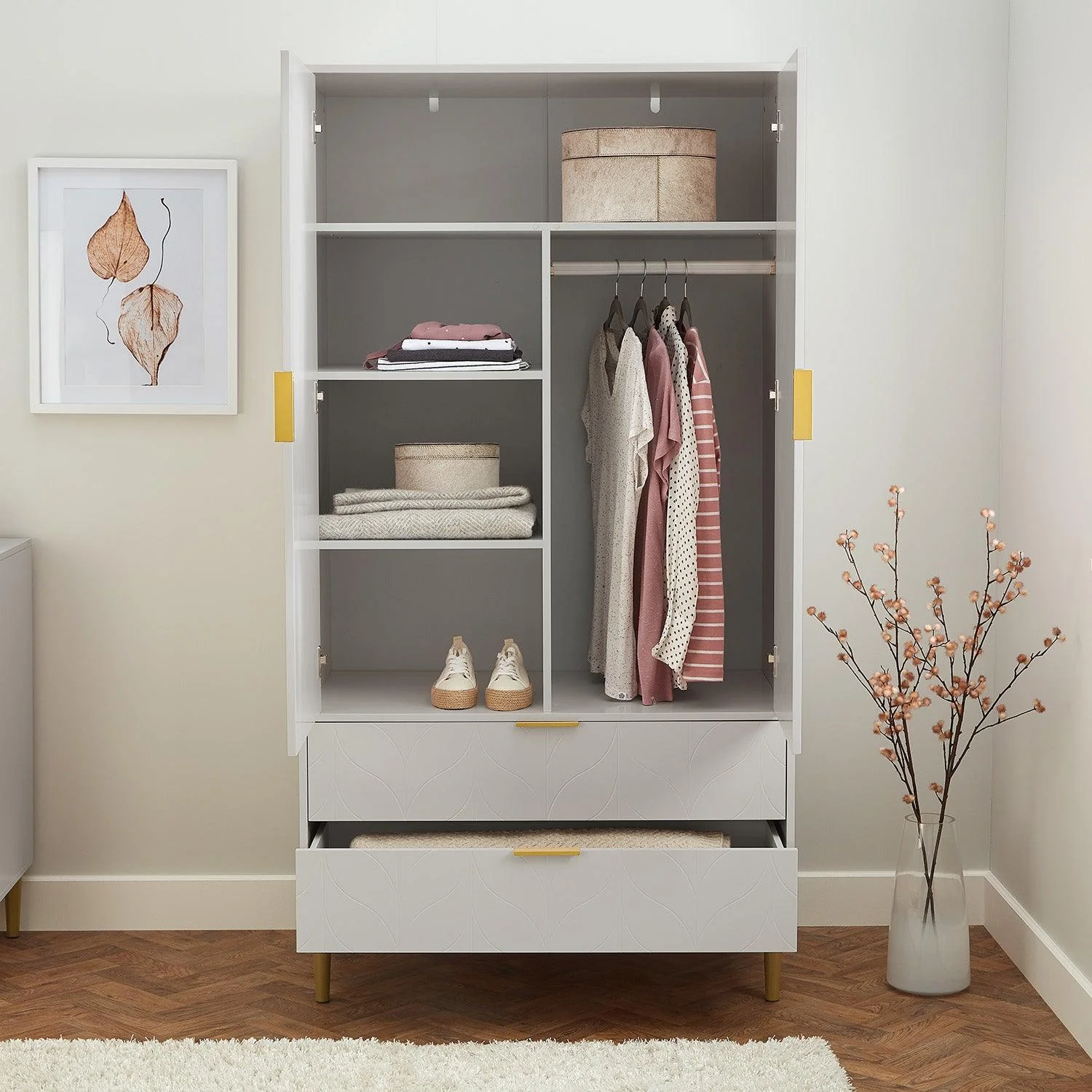 Gloria 4 Piece Bedroom Furniture Set - 4 Over 4 Chest of Drawers - Grey - Image 13