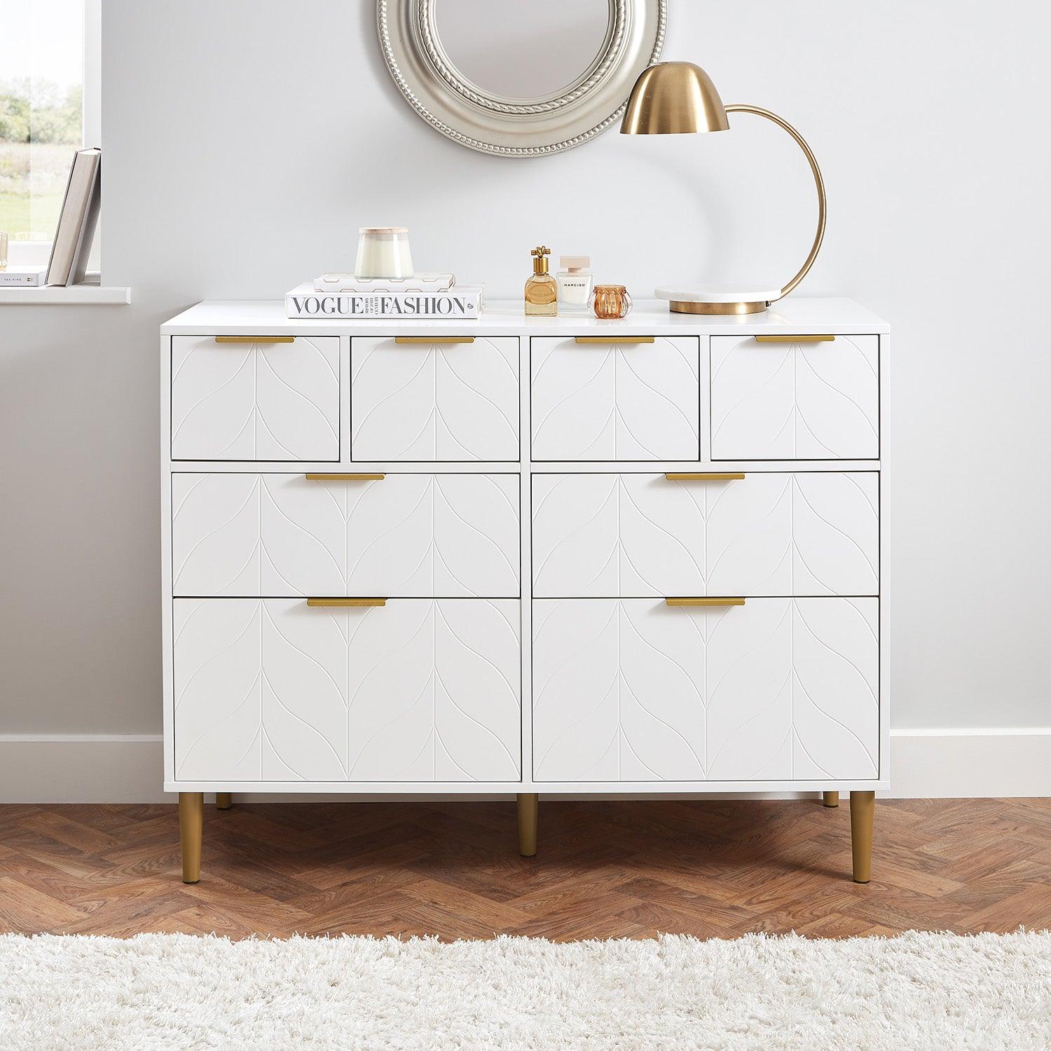 Gloria 4 Piece Bedroom Furniture Set - 4 Over 4 Chest of Drawers - White - Image 10