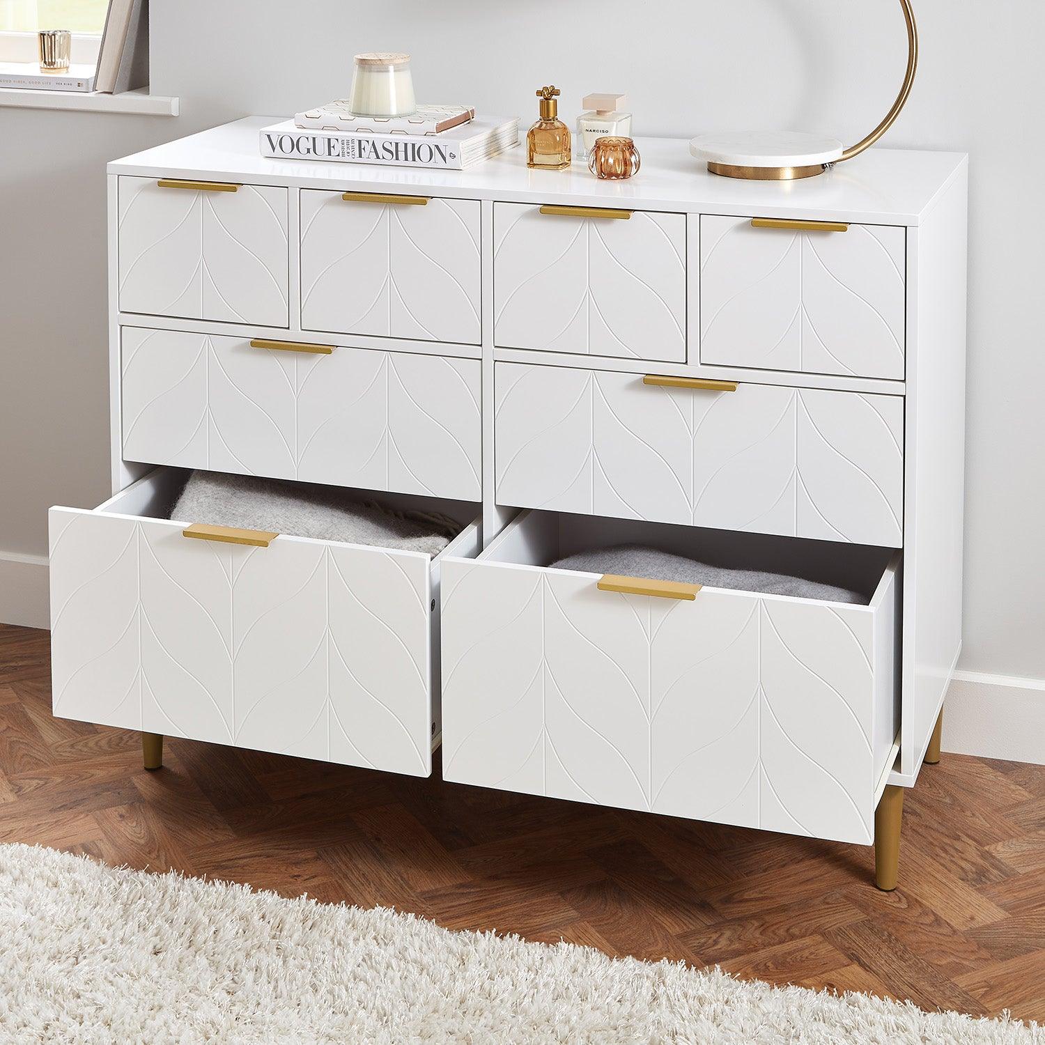 Gloria 4 Piece Bedroom Furniture Set - 4 Over 4 Chest of Drawers - White - Image 8