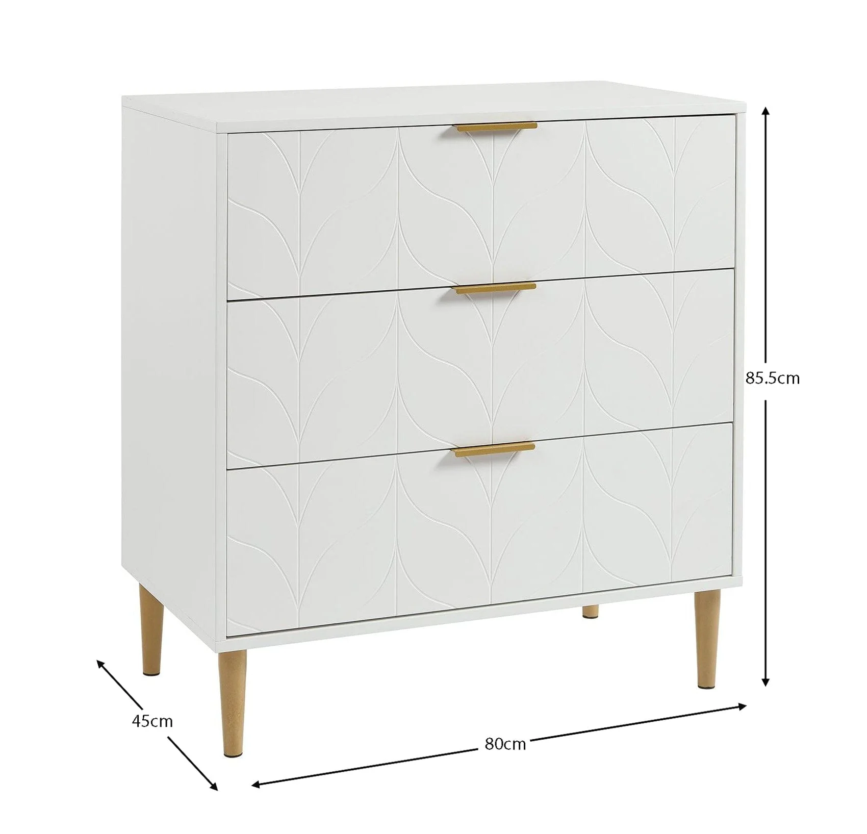 Gloria 3 Drawer Chest of Drawers - White & Brass Effect - Image 6