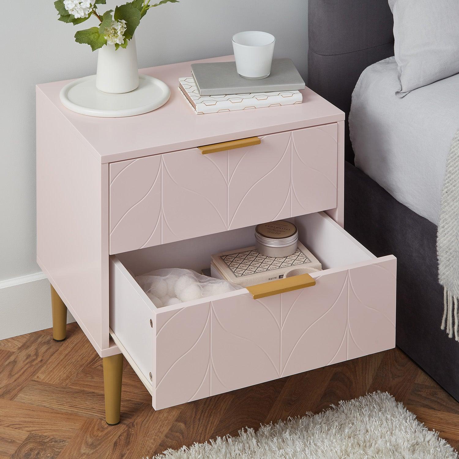 Set-Gloria Bedside Table - 3 Drawer Chest - Tallboy & Wardrobe - Blush Pink - Image 5
