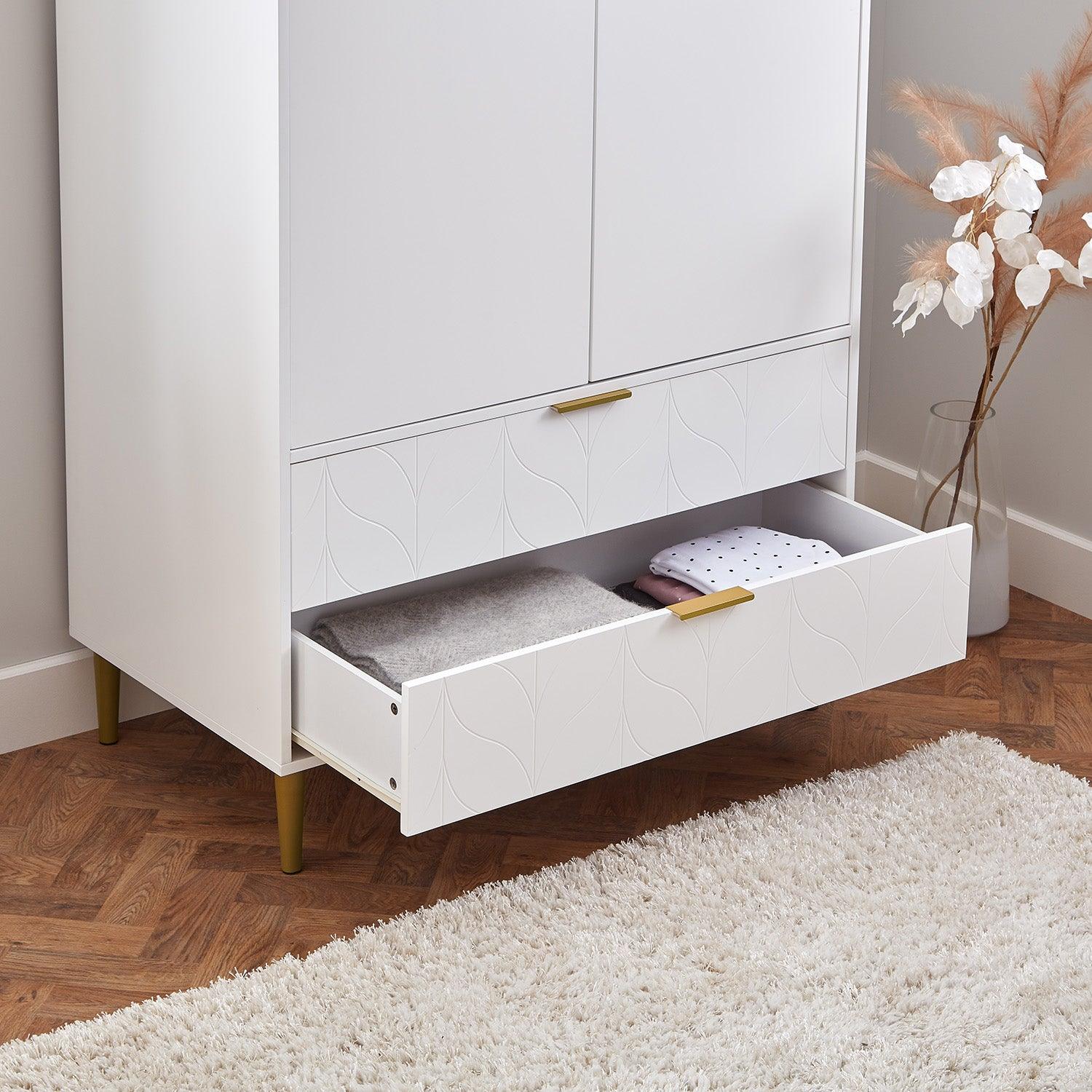 Gloria Wardrobe & Drawers Set - 3 Drawer Chest of Drawers - White - Image 15