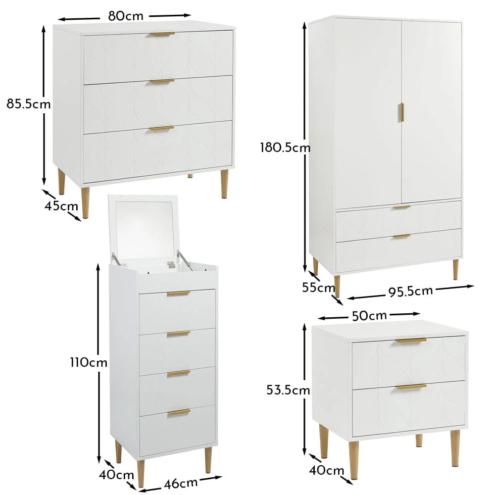 Gloria Wardrobe & Drawers Set - 3 Drawer Chest of Drawers - White - Image 19
