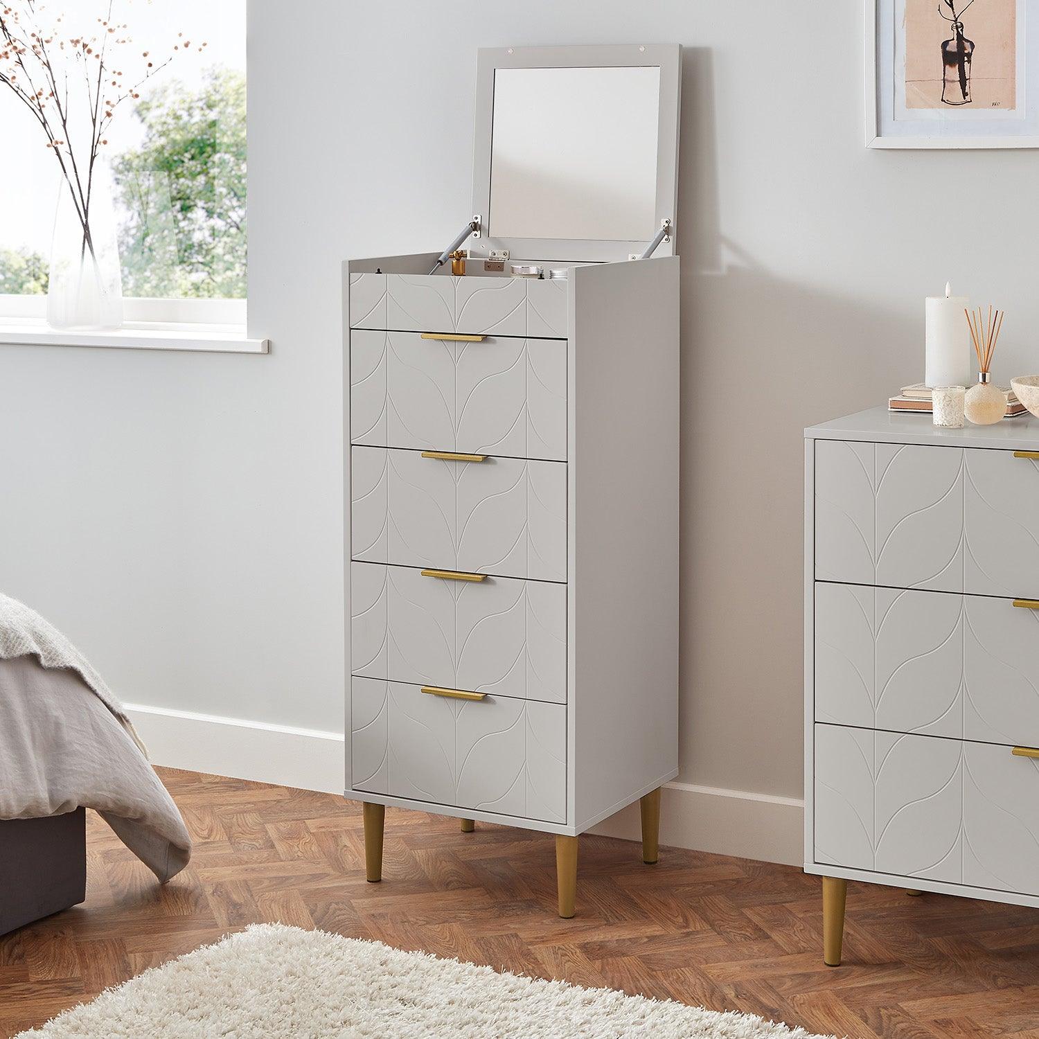 Gloria Wardrobe & Drawers Set - 4 Over 4 Chest of Drawers - Grey - Image 10