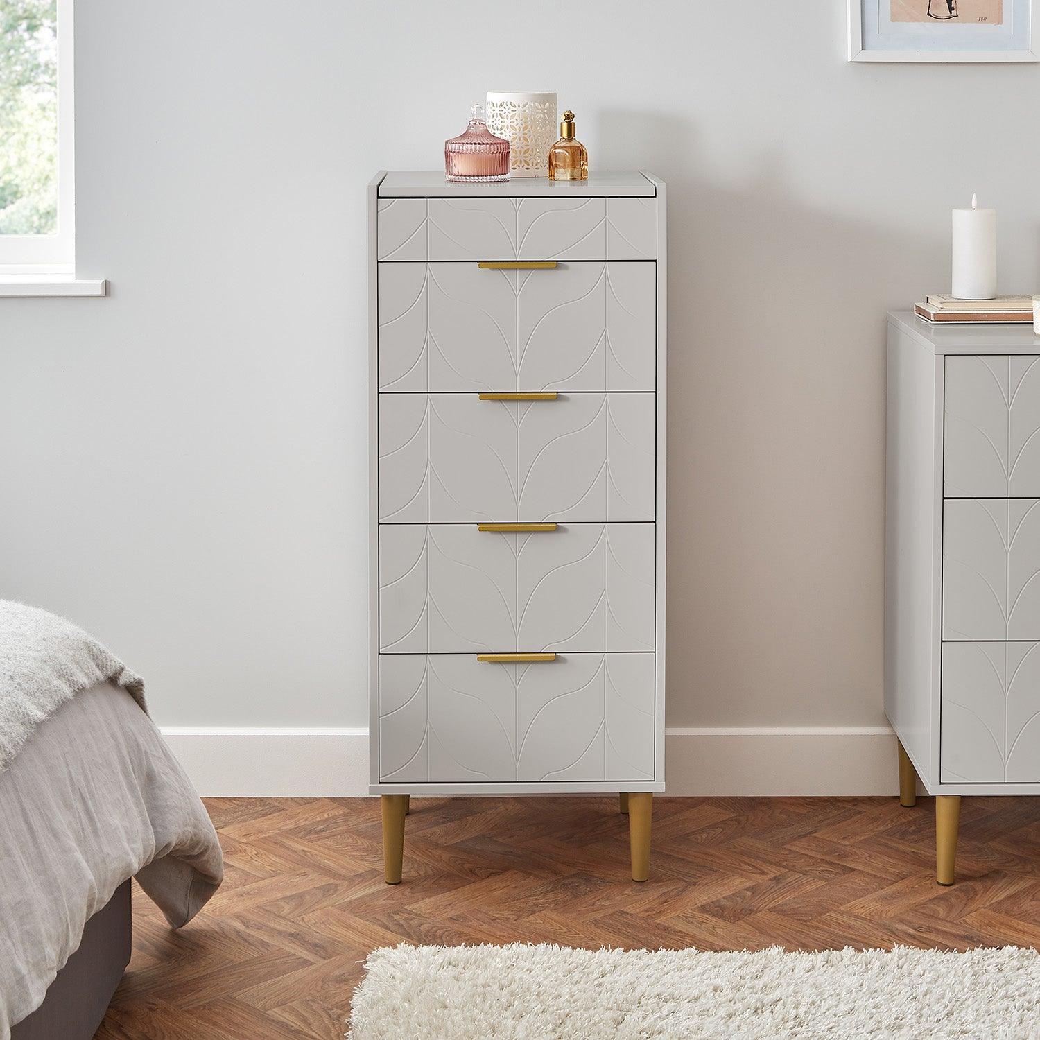 Gloria Wardrobe & Drawers Set - 4 Over 4 Chest of Drawers - Grey - Image 13