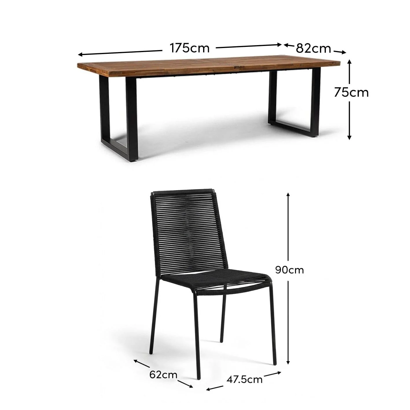 Hali 6 Seater Wooden Garden Dining Set with Ryder Black Chairs - 175cm - Image 11