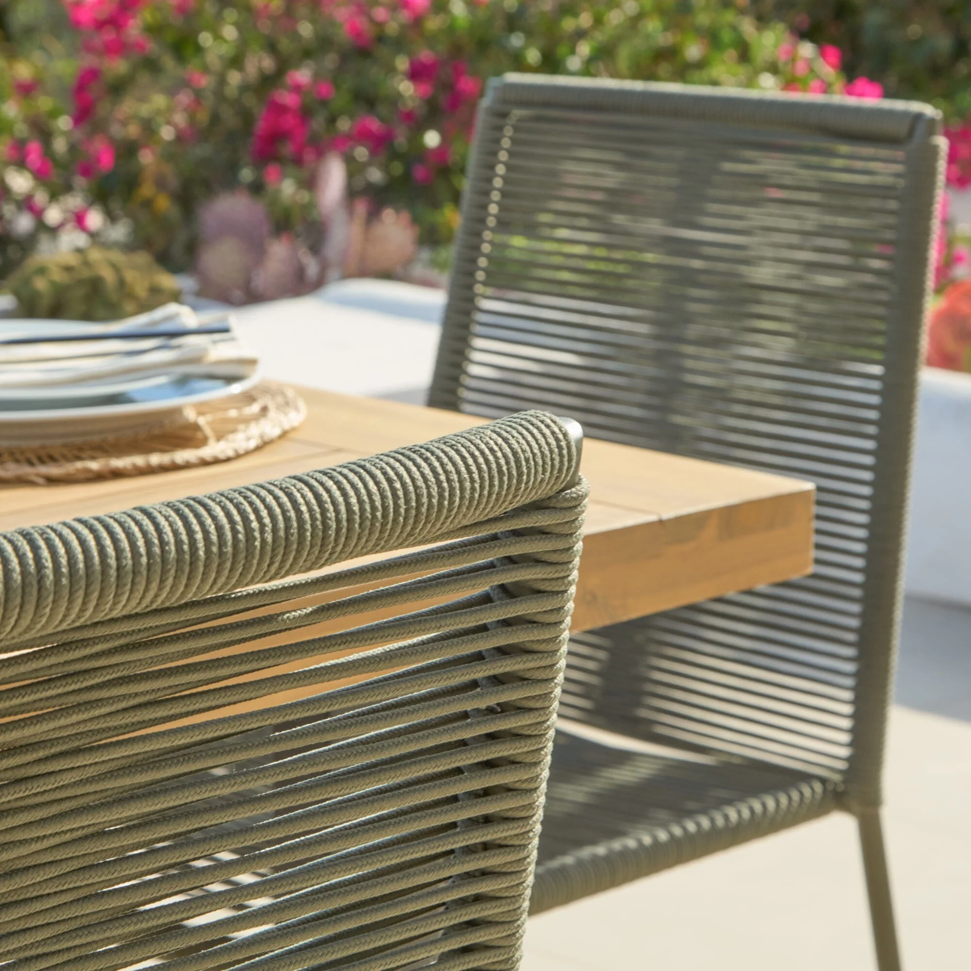 Hali 6 Seater Wooden Garden Dining Set with Ryder Khaki Chairs - 175cm - Image 7
