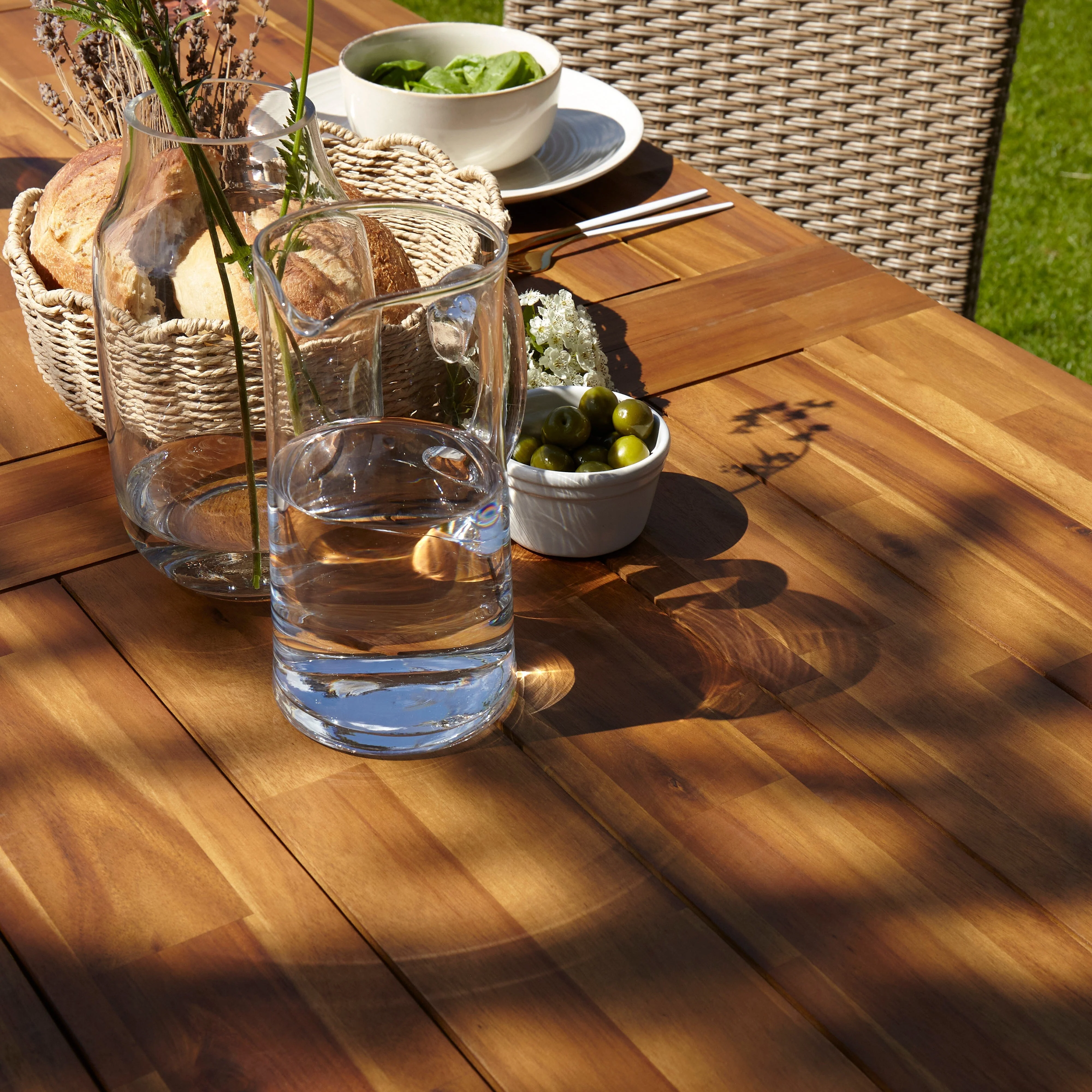 Hali 6 Seater Wooden Outdoor Dining Set with Hali Black Chairs & Cream Lean Over Parasol - 175cm - Image 8