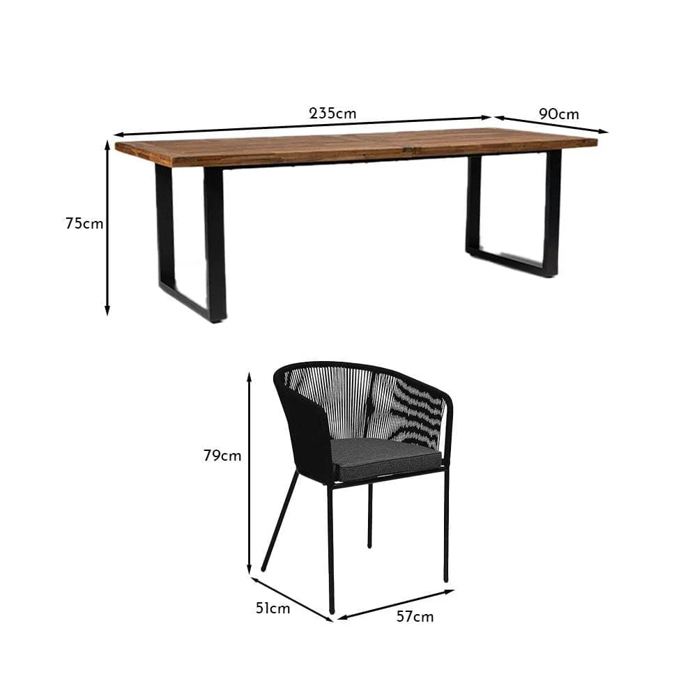 Hali 8 Seater Wooden Outdoor Dining Set with Hali Black Chairs & Grey Lean Over Parasol  - 235cm - Image 15