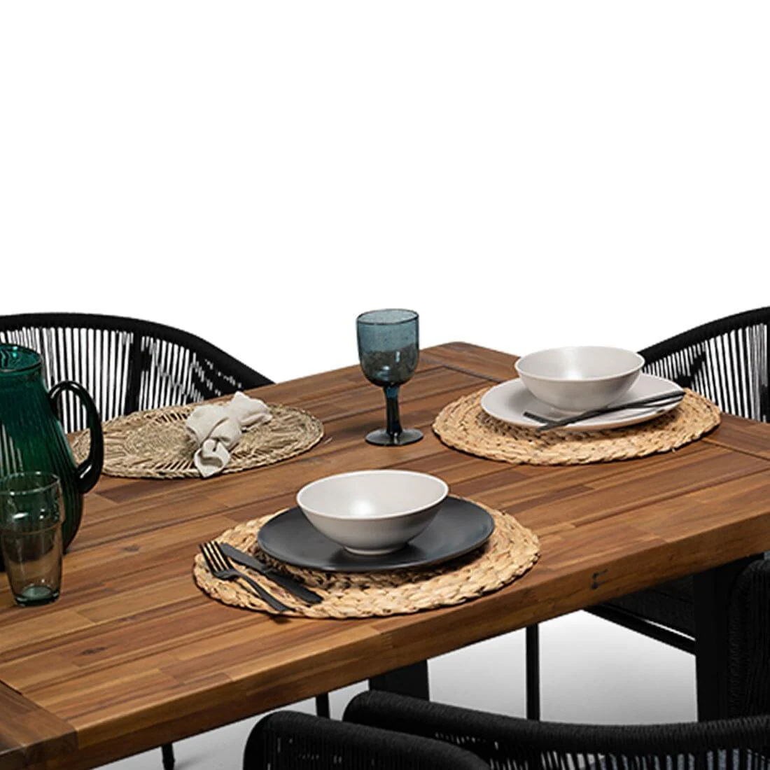 Hali 6 Seater Wooden Outdoor Dining Set with Hali Black Chairs & Cream LED Premium Cantilever Parasol  - 235cm - Image 3