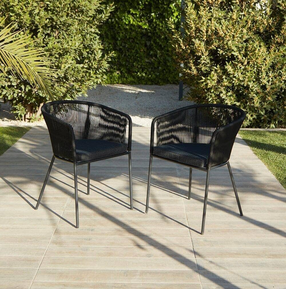 Hali 4 Seater Wooden Outdoor Dining Set with Hali Black Chairs & Grey LED Premium Cantilever Parasol - 175cm - Image 3