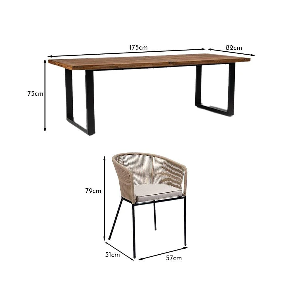 Hali 4 Seater Wooden Outdoor Dining Set with Hali Natural Chairs & Grey LED Premium Cantilever Parasol - 175cm - Image 15