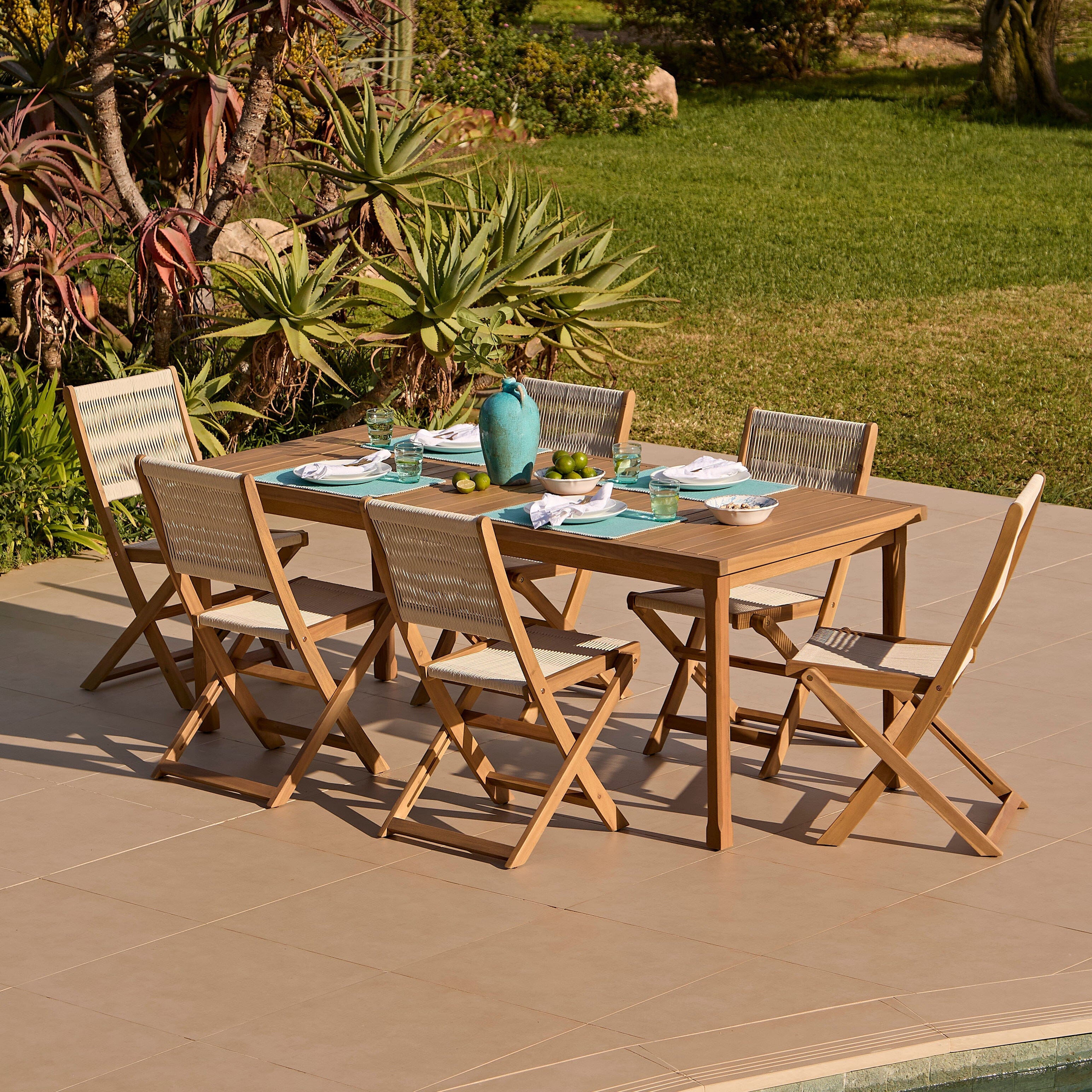 Harlyn 6 Seater Wooden Garden Dining Set with Cove Beige Chairs - 200cm