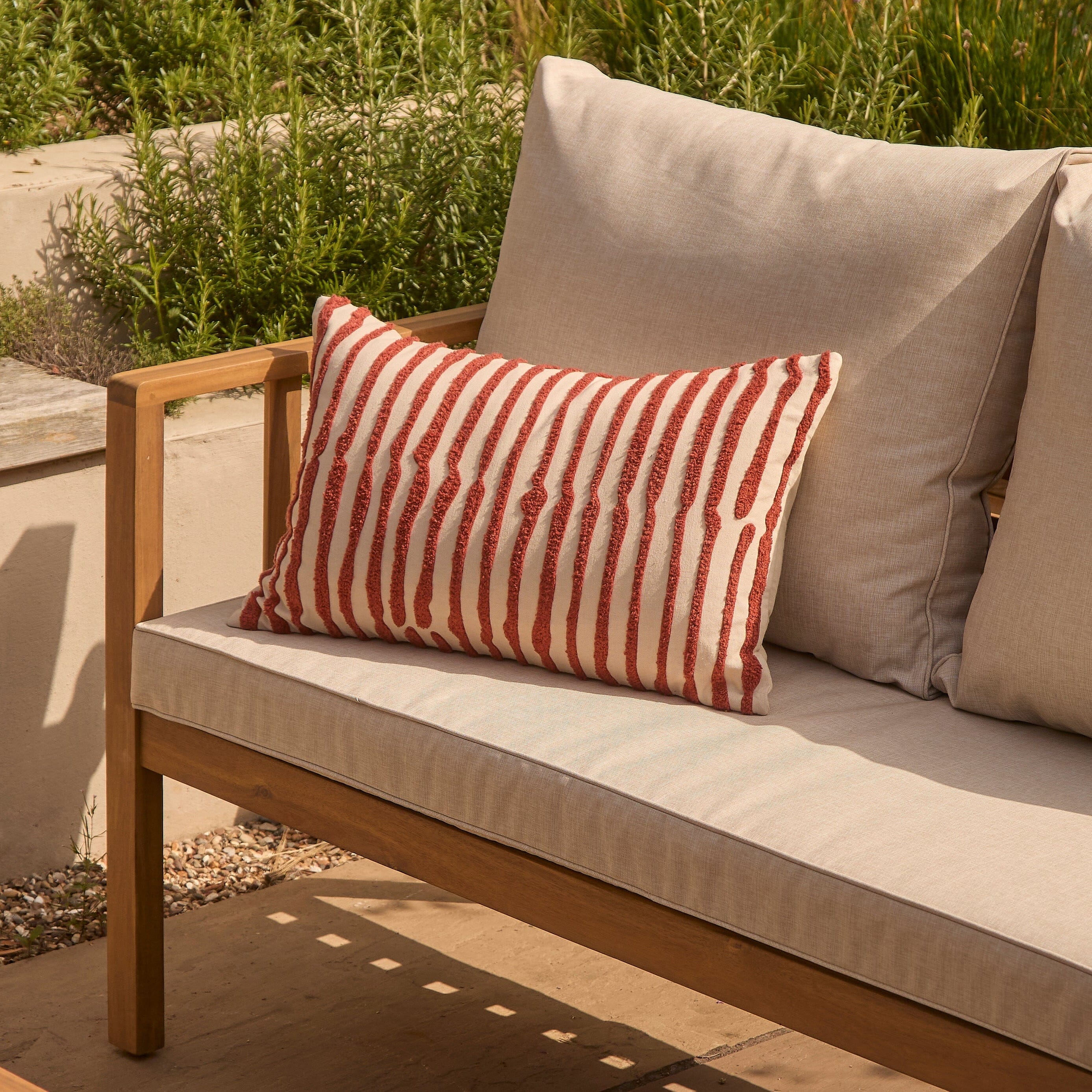 Harrelson 3 Seater Wooden Garden Chaise Corner Set - Natural Acacia and Sand - Image 10