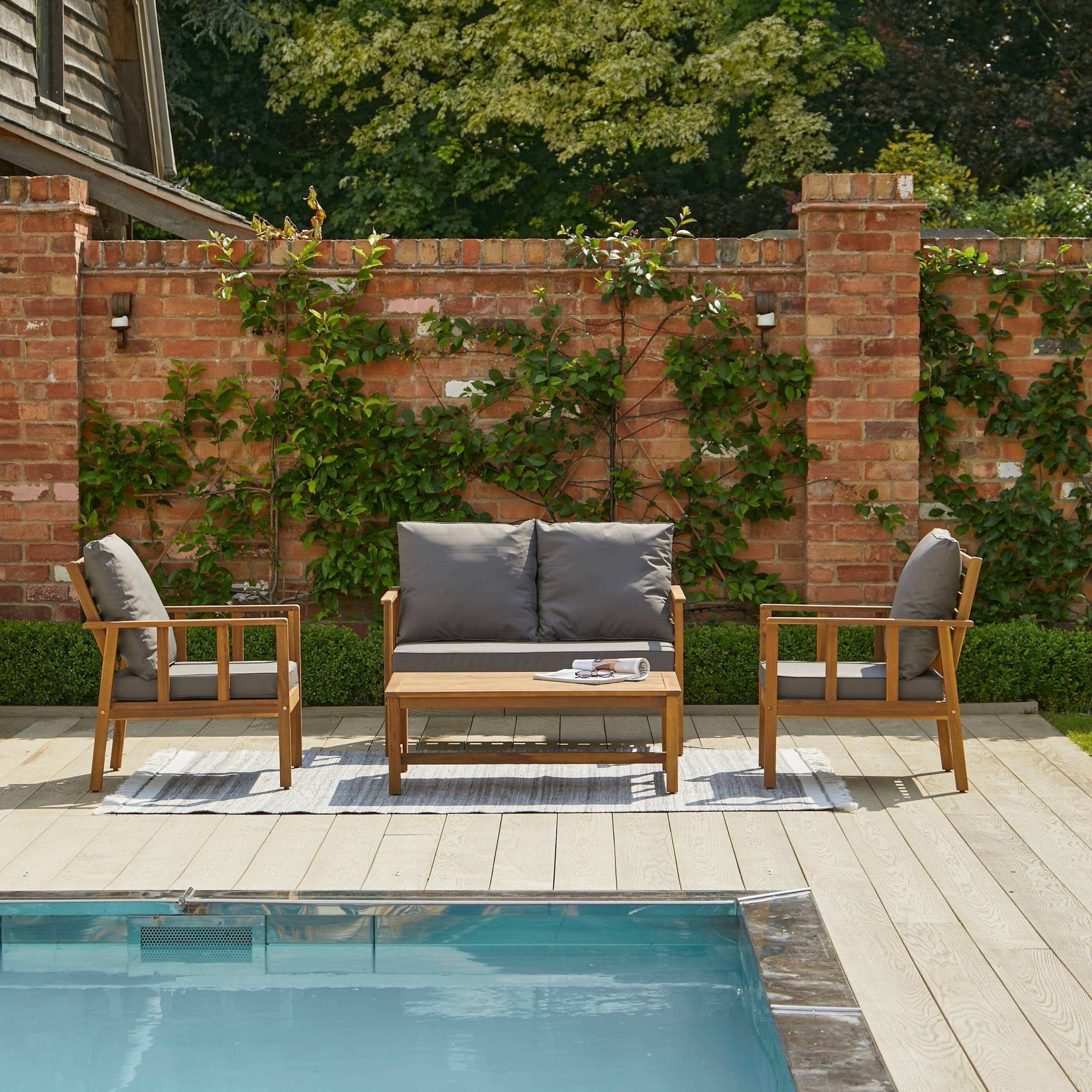Harrelson Wooden Garden Sofa Set - Grey Cushions - Image 2