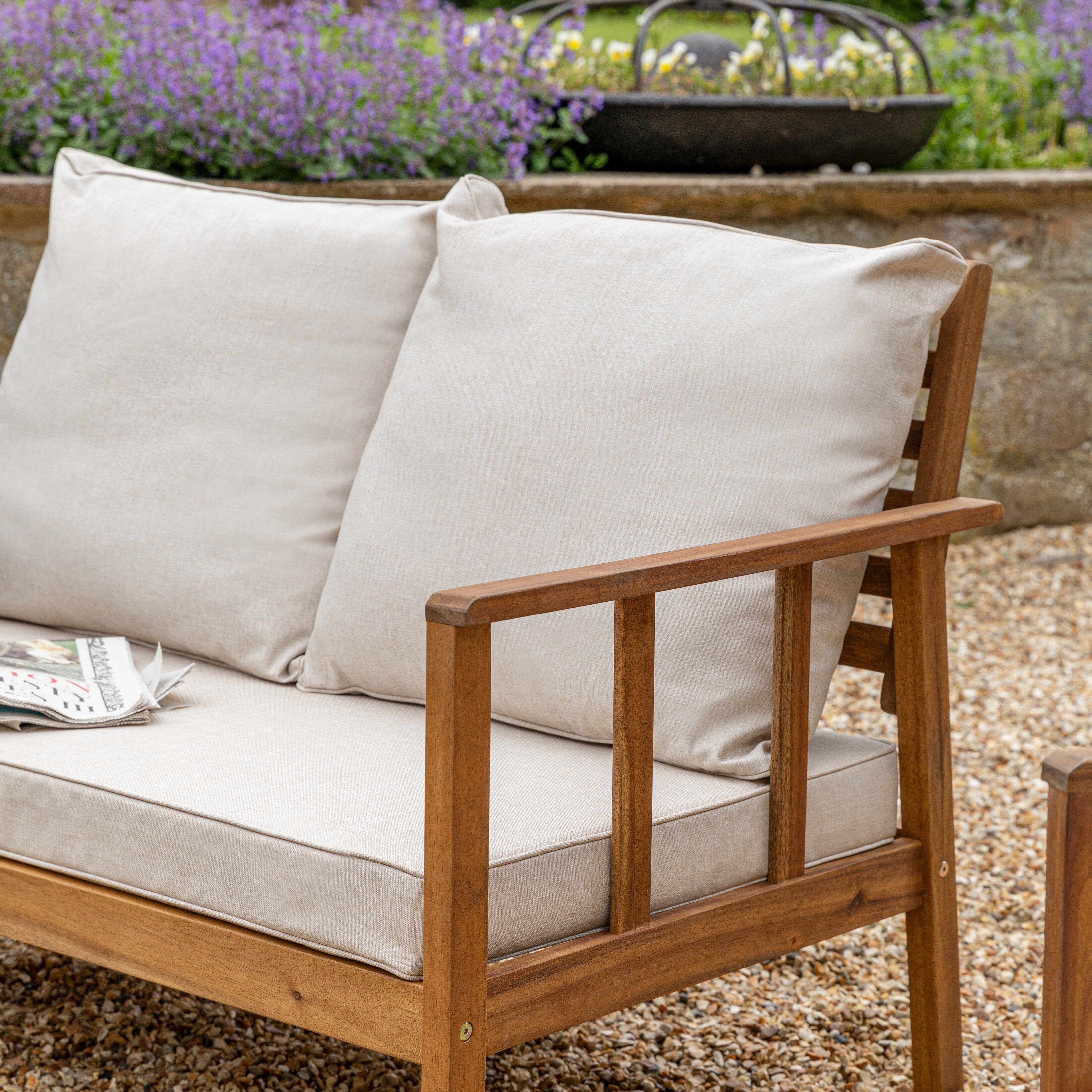 Harrelson Wooden Garden Sofa Set with Grey Lean Over Parasol - Natural - Image 11