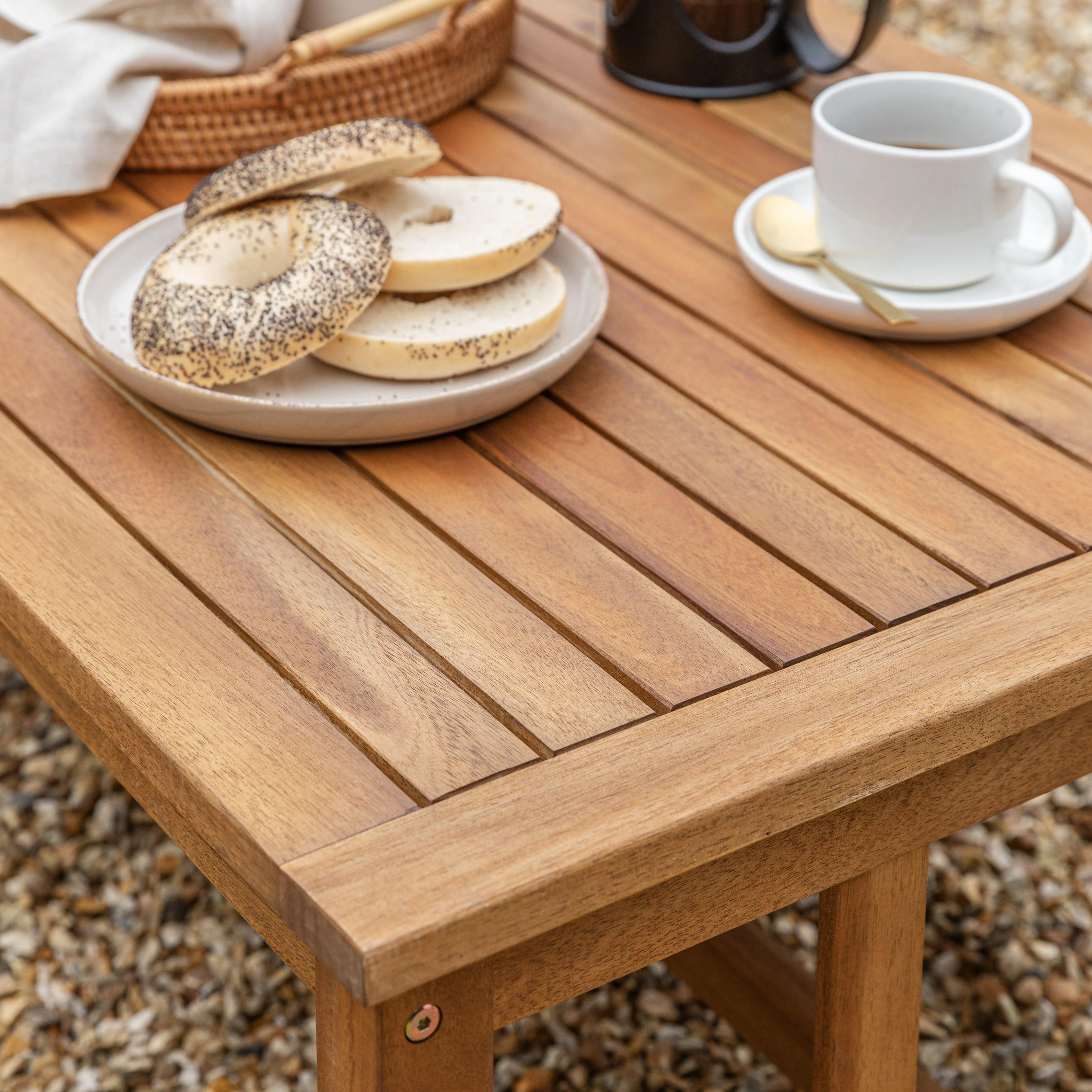 Harrelson Wooden Garden Sofa Set with Grey Lean Over Parasol - Natural - Image 9