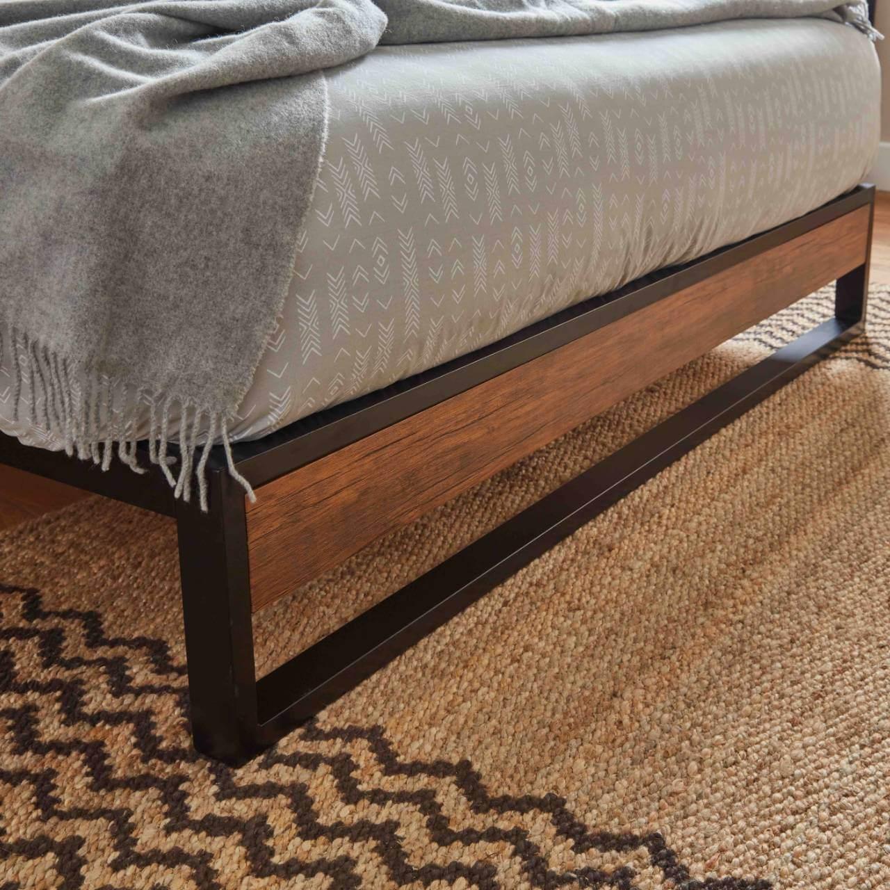 Heeley Double Platform Bed - Black Metal & Wood Effect - Image 3
