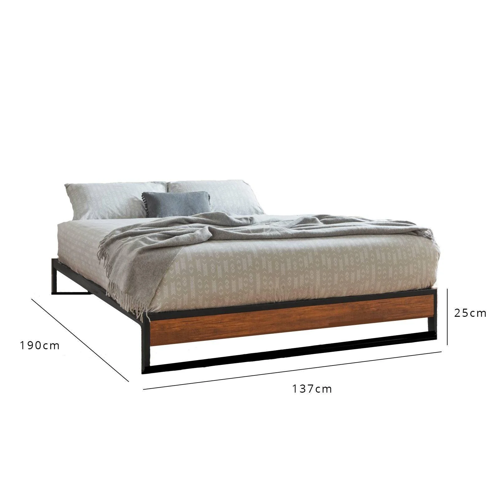 Heeley Double Platform Bed - Black Metal & Wood Effect - Image 6