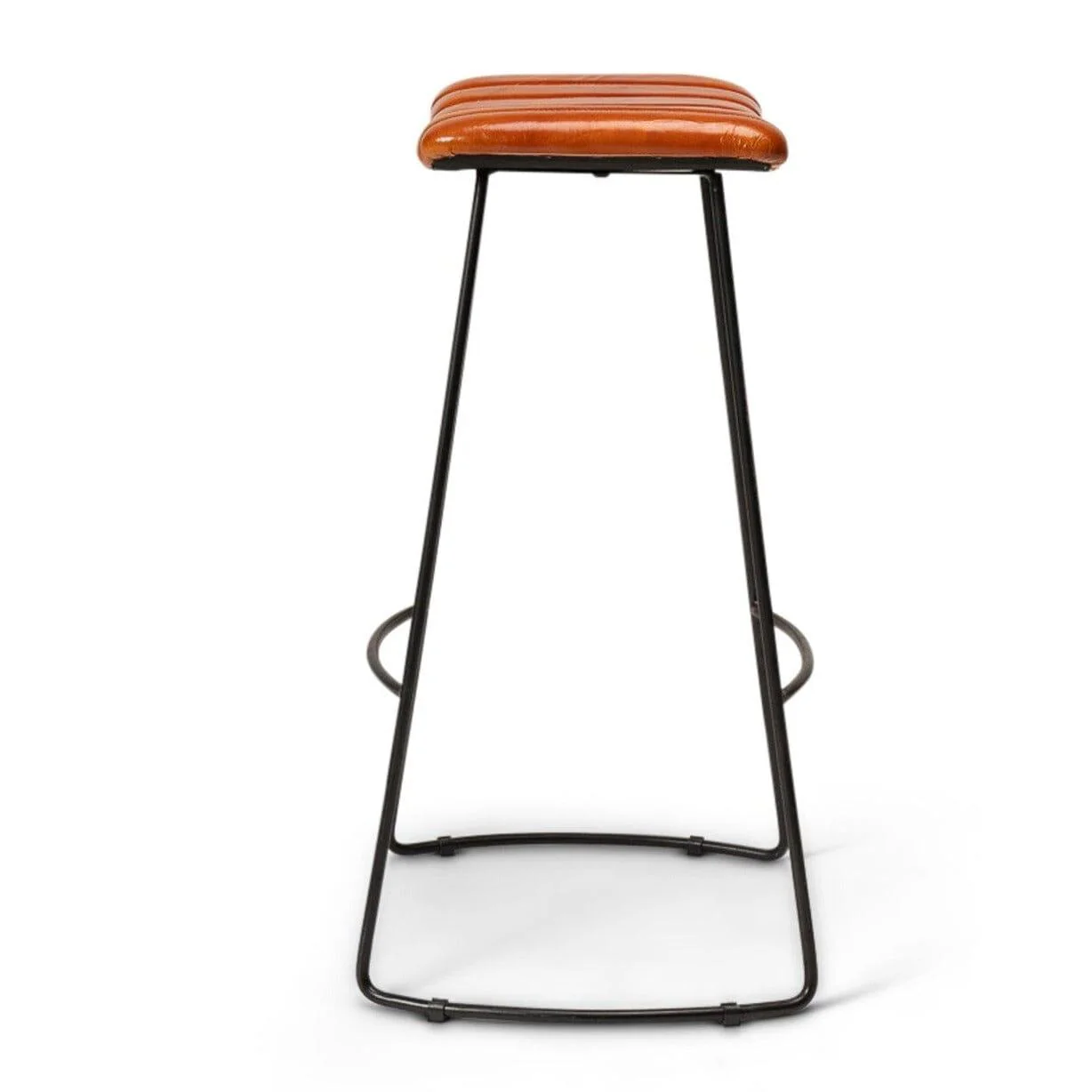 Jayden Tan Leather Tall Backless Bar Stools - Set of 2 - Black Metal Legs - Image 7