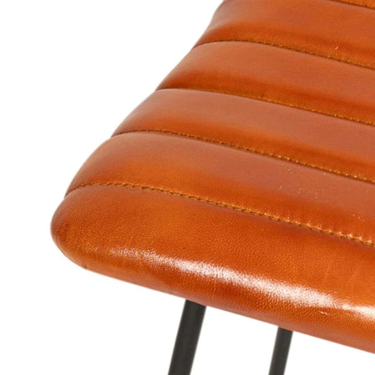 Jayden Tan Leather Tall Backless Bar Stools - Set of 2 - Black Metal Legs - Image 5
