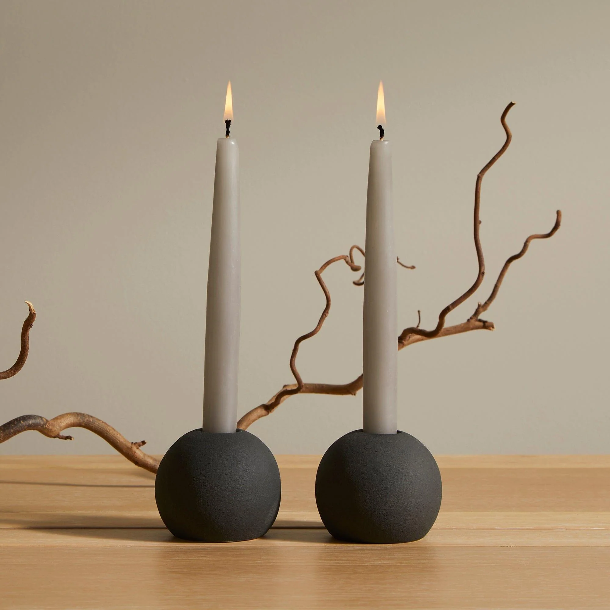 Outlet - Kelton 6Cm Ceramic Taper Candle Holder - Set of 2 - Black
