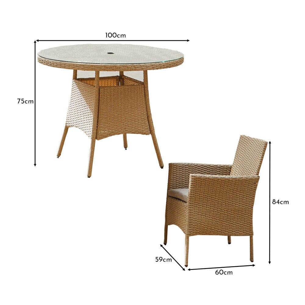 Kemble 4 Seater Rattan Round Garden Dining Set with Cream LED Premium Parasol - Natural Brown - Image 18