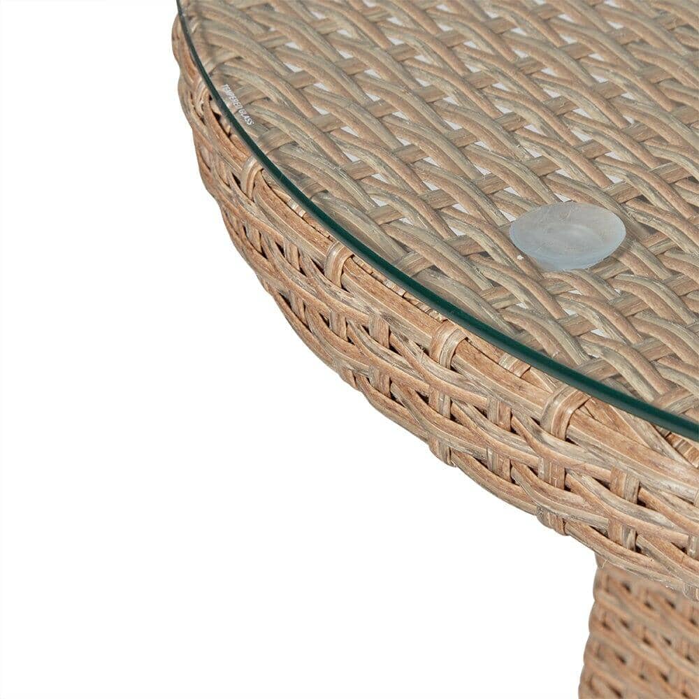Kemble 6 Seater Rattan Round Garden Dining Set with Cream LED Premium Parasol - Natural Brown Weave - Image 10