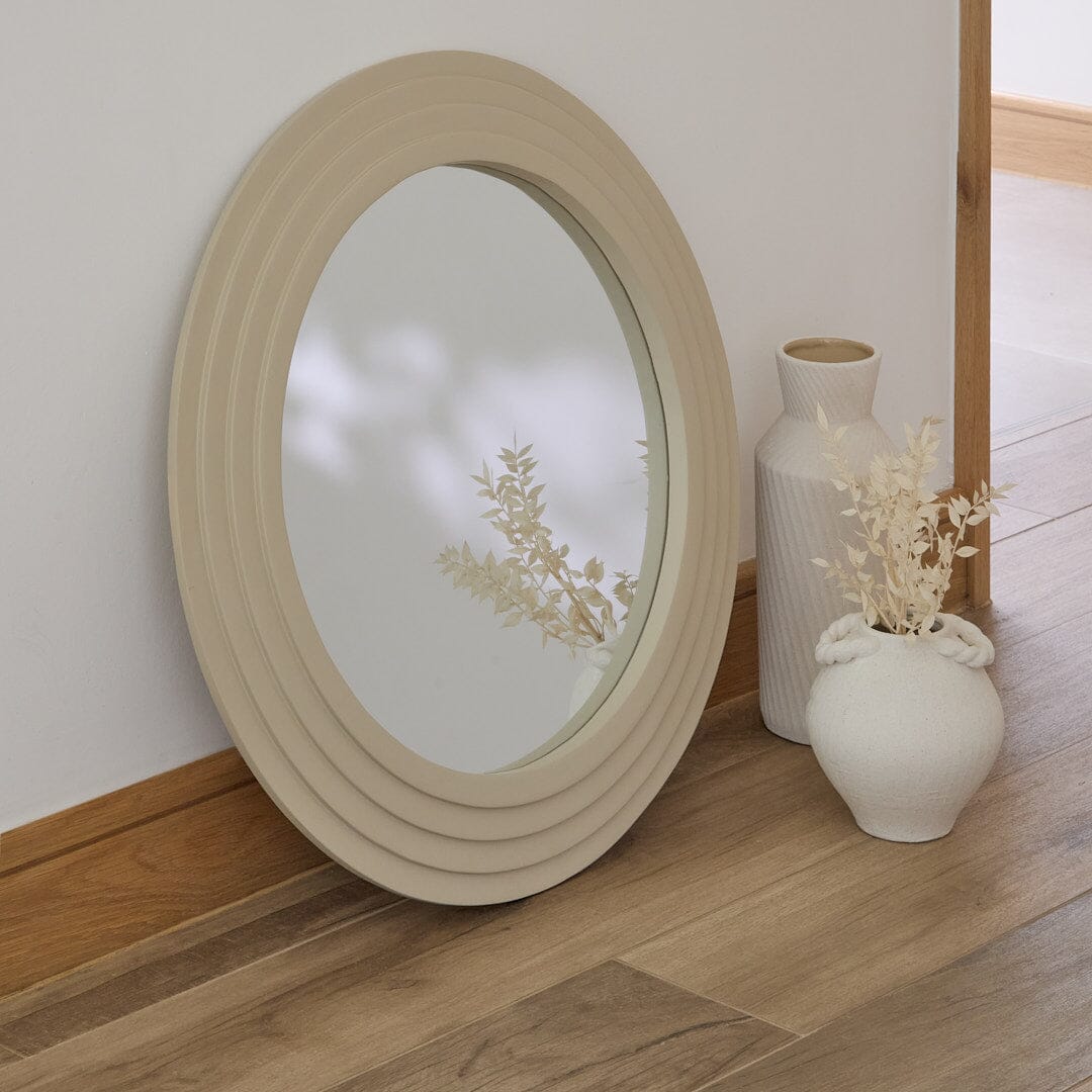 Kubu 70cm Wooden Round Mirror - Taupe