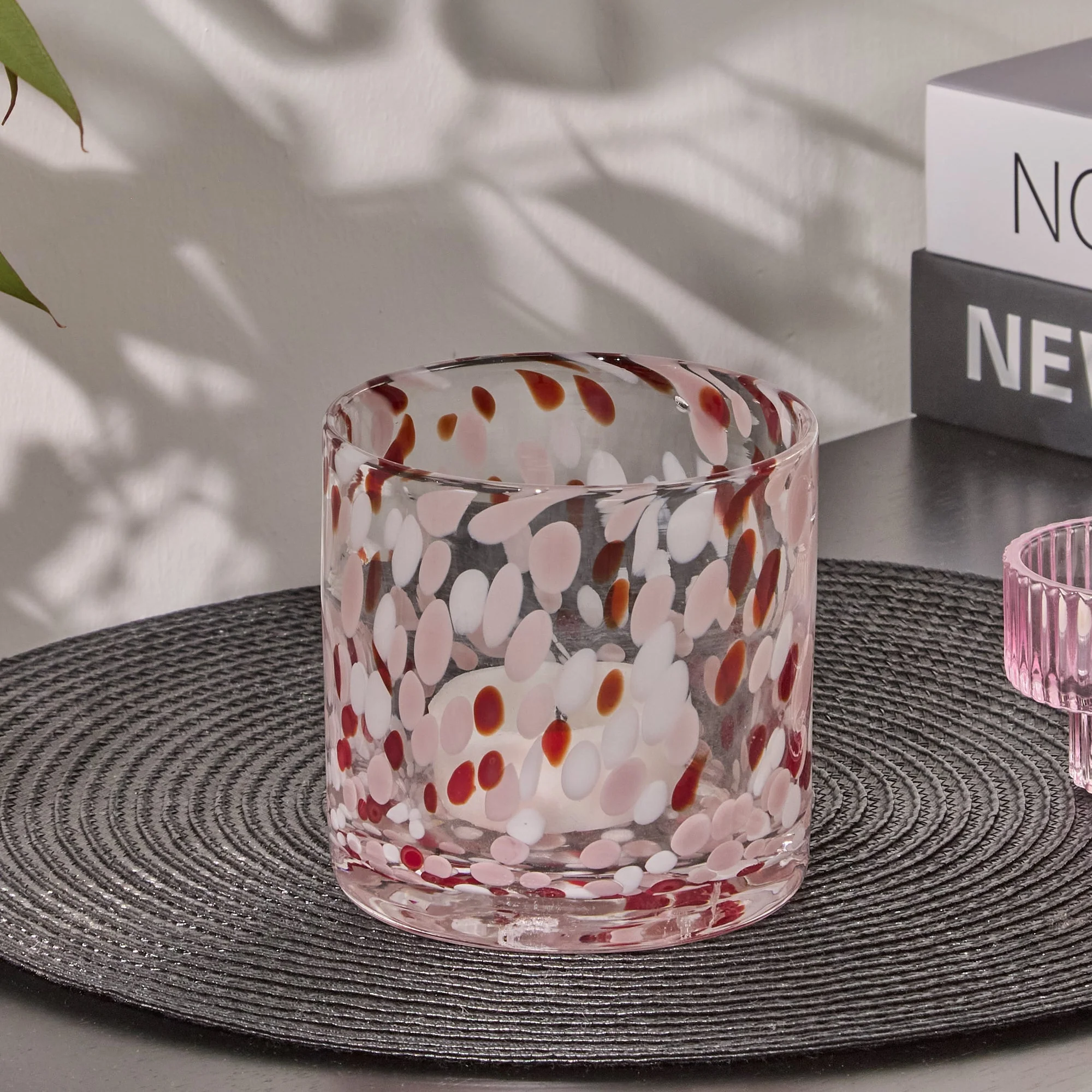 Lazio 10cm Glass Candle Holder - Paprika & Blush Pink Confetti - Image 3