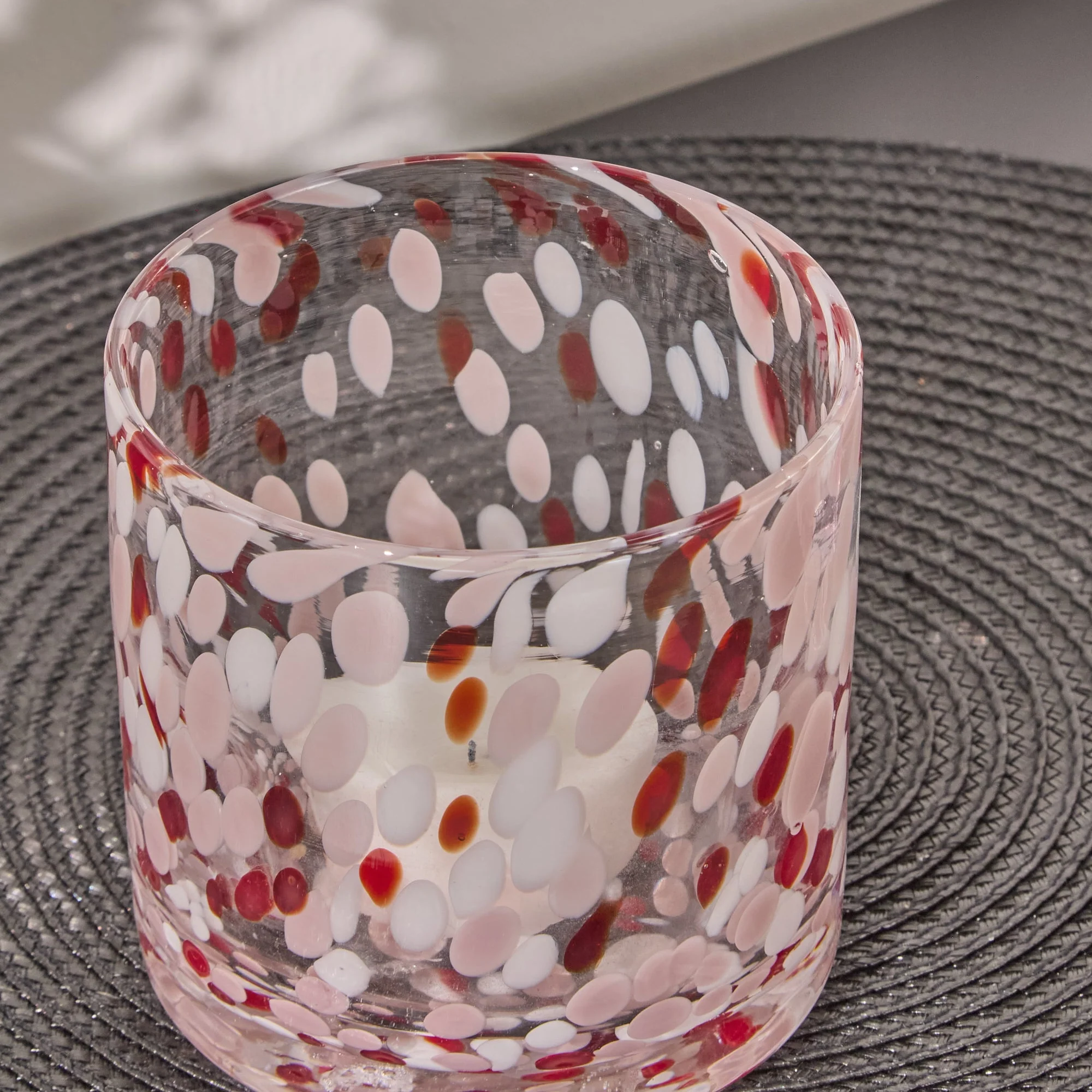 Lazio 10cm Glass Candle Holder - Paprika & Blush Pink Confetti - Image 4