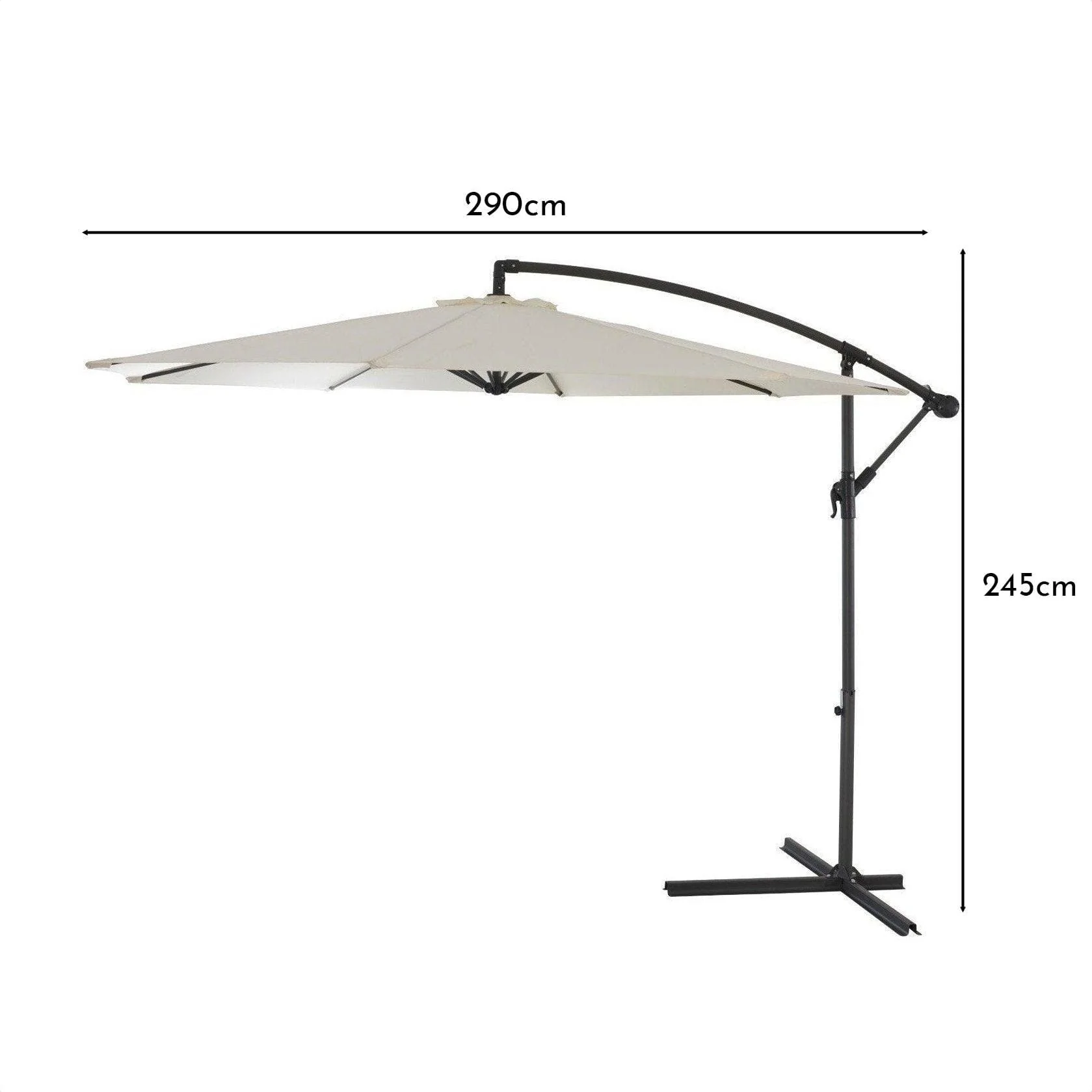 Lean Over 2.9M Round Parasol - Cream with 80kg Quartered Parasol Base - Black Plastic - Image 6