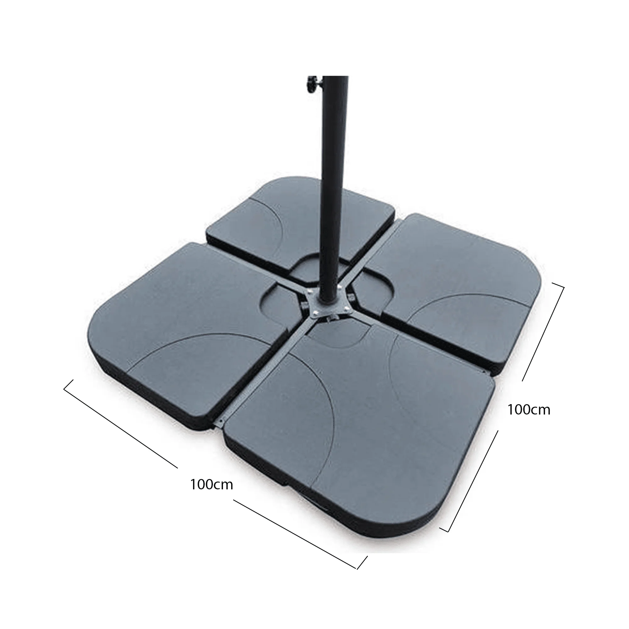 Lean Over 2.9M Round Parasol - Grey with 80kg Quartered Parasol Base - Black Plastic - Image 5
