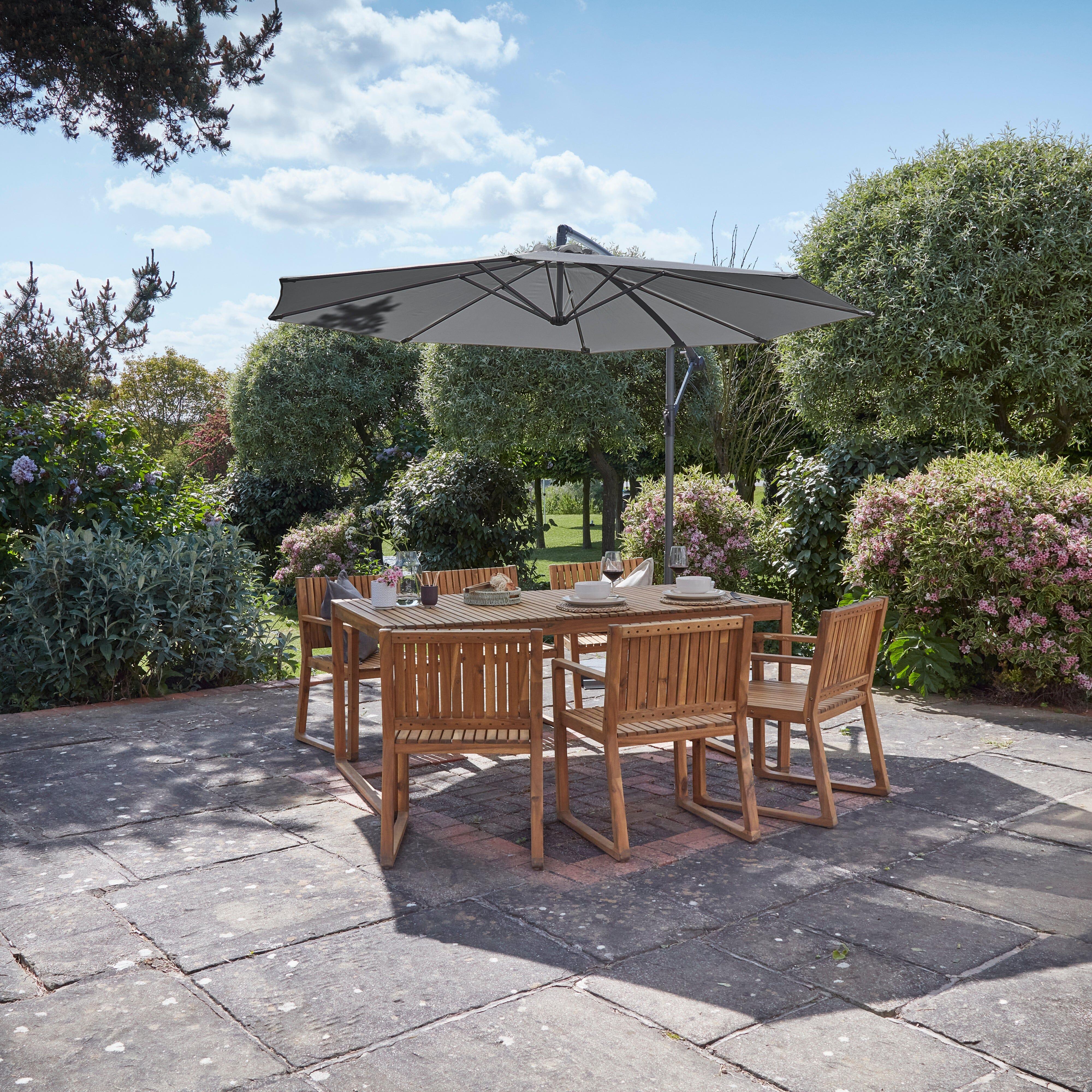 Lennox Table & 6 Lennox Armchairs with Grey Parasol - Image 10