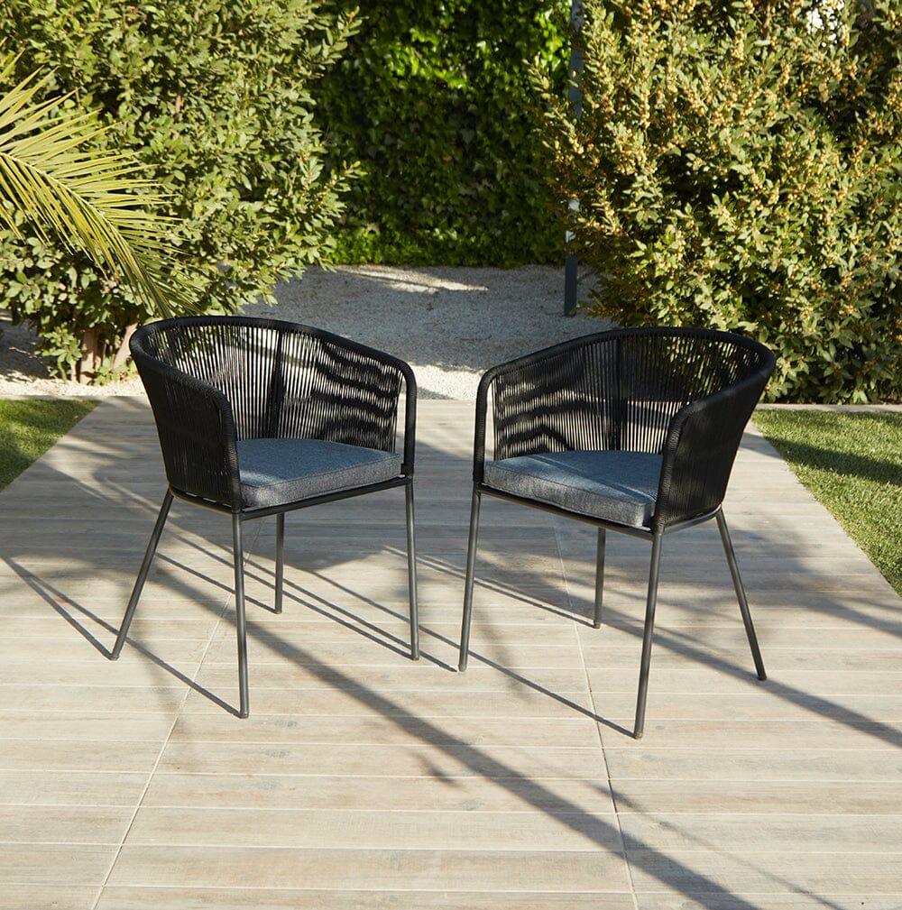 Lennox Table with 6 Hali Black Dining Chairs & Grey Lean Over Parasol - Image 3