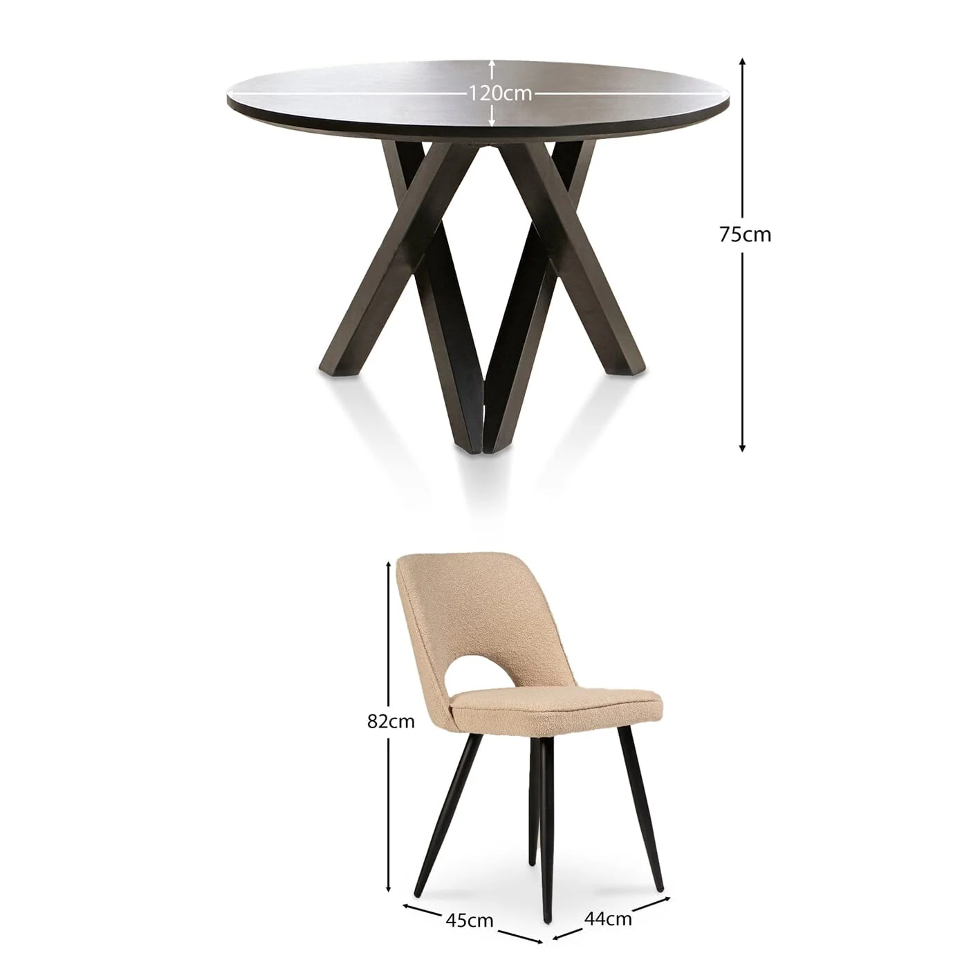 Levi Acacia Round Dining Table Set - 4 Seater - Dolly Boucle Dining Chairs - Black Legs - Image 11