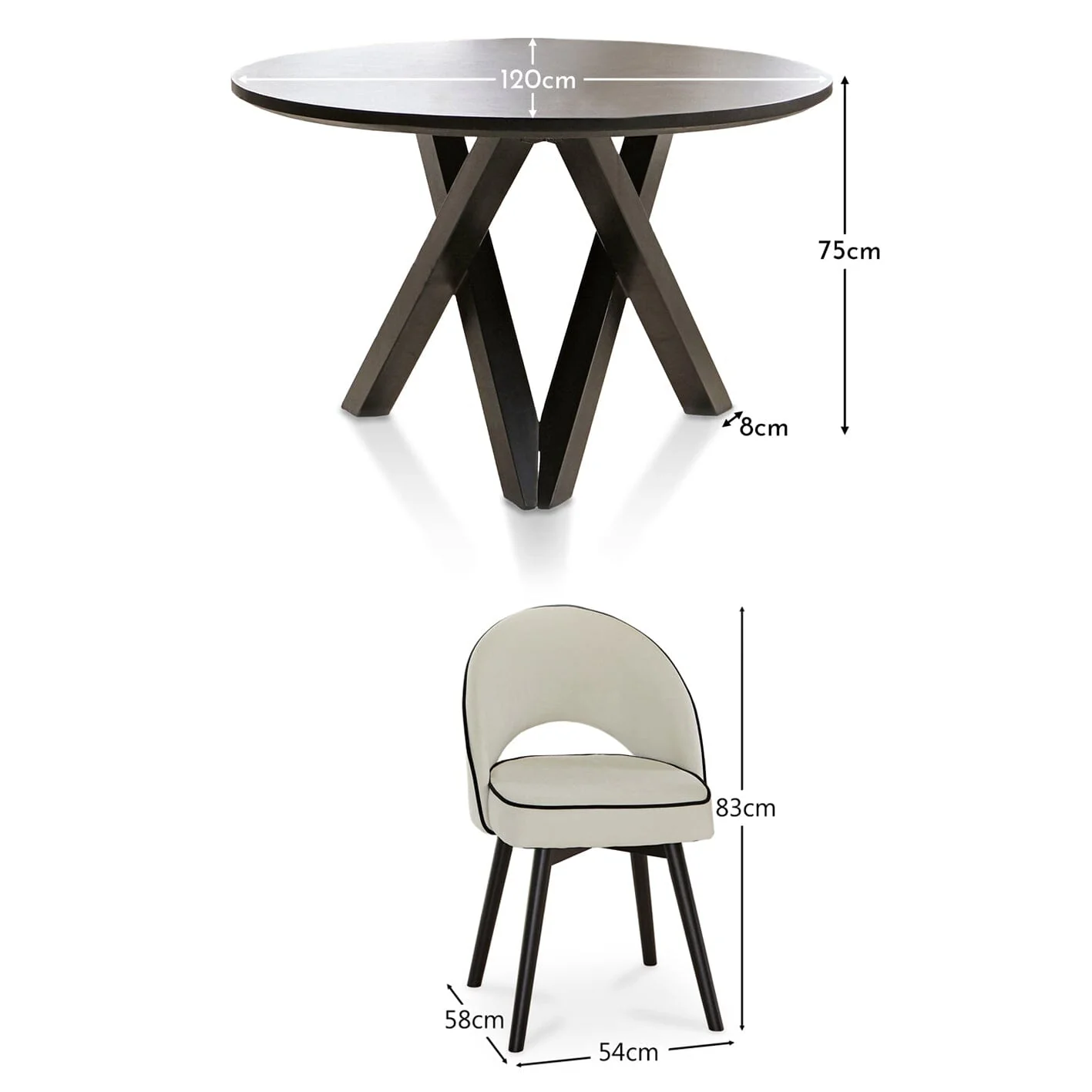 Levi Black Round Dining Table Set - 4 Seater - Marilyn Ivory Dining Chairs with Black Legs - Image 11