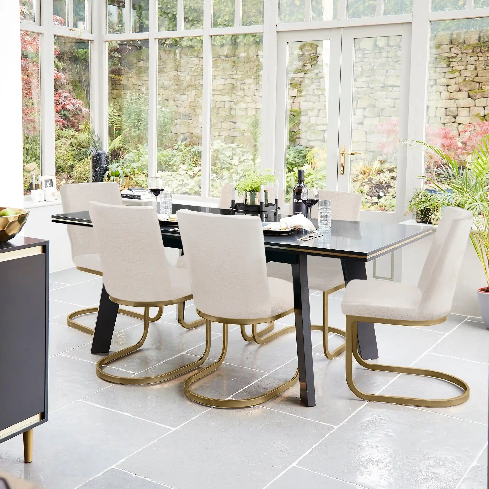 Lola Light Beige Boucle Dining Chairs - Set of 2 - Gold Legs - Image 2
