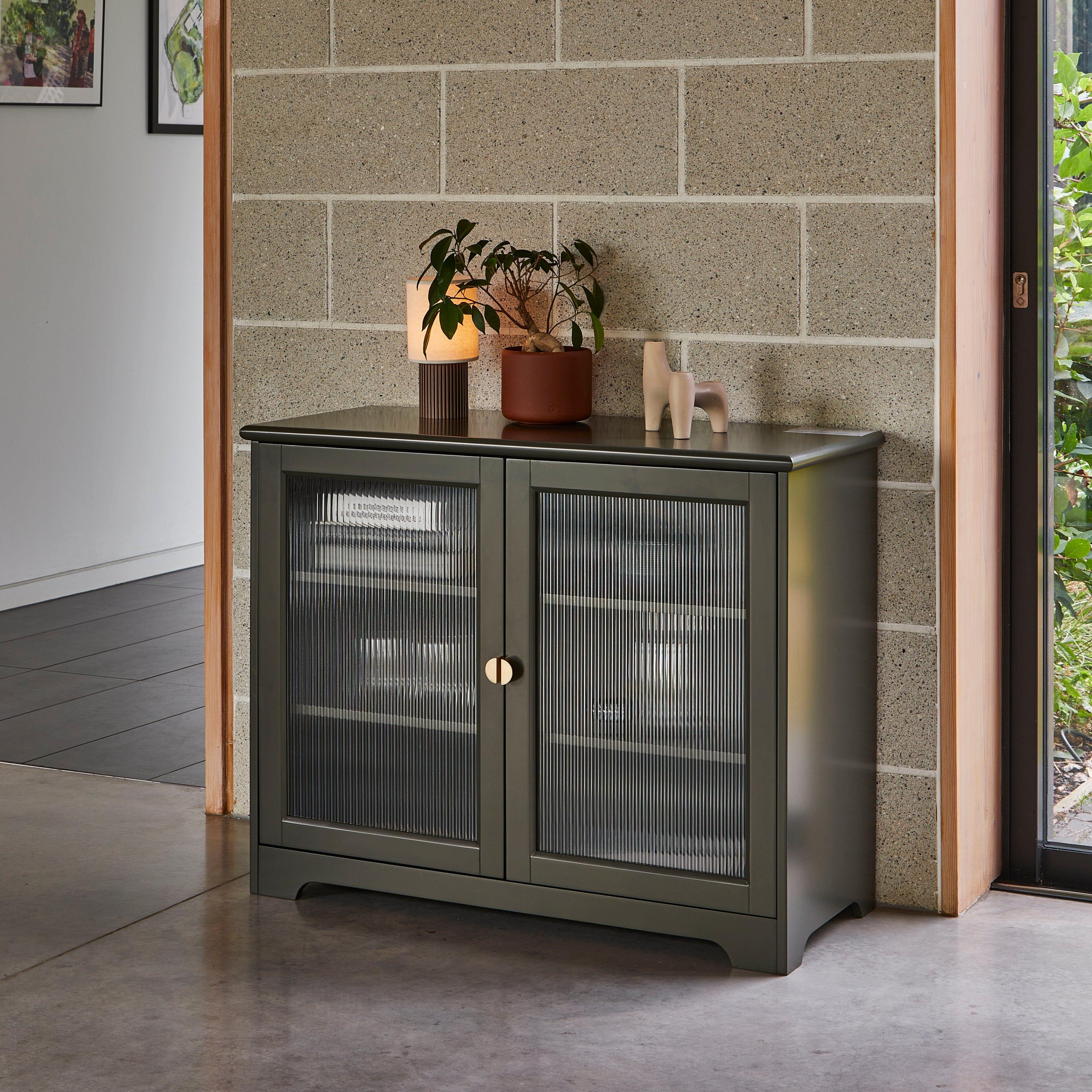 Lua 2 Door Small Sideboard - Fir Green with Glass Door - Image 2