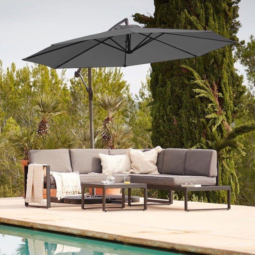 Maia 5 Seater Garden Interchangeable Sofa Set with Grey Lean Over Parasol - Grey