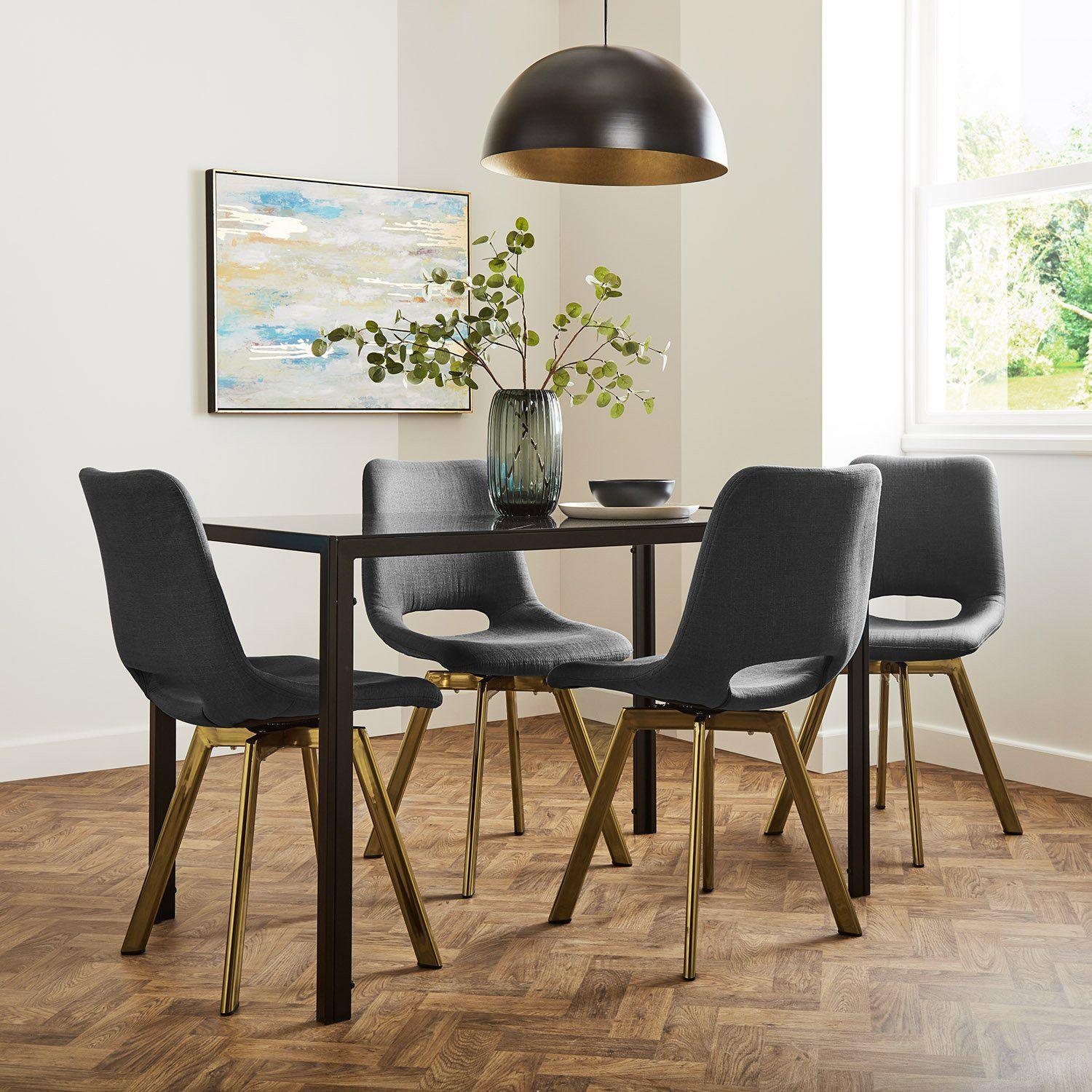 Margot Grey Dining Chairs - Set of 2 - Brass Legs - Image 4